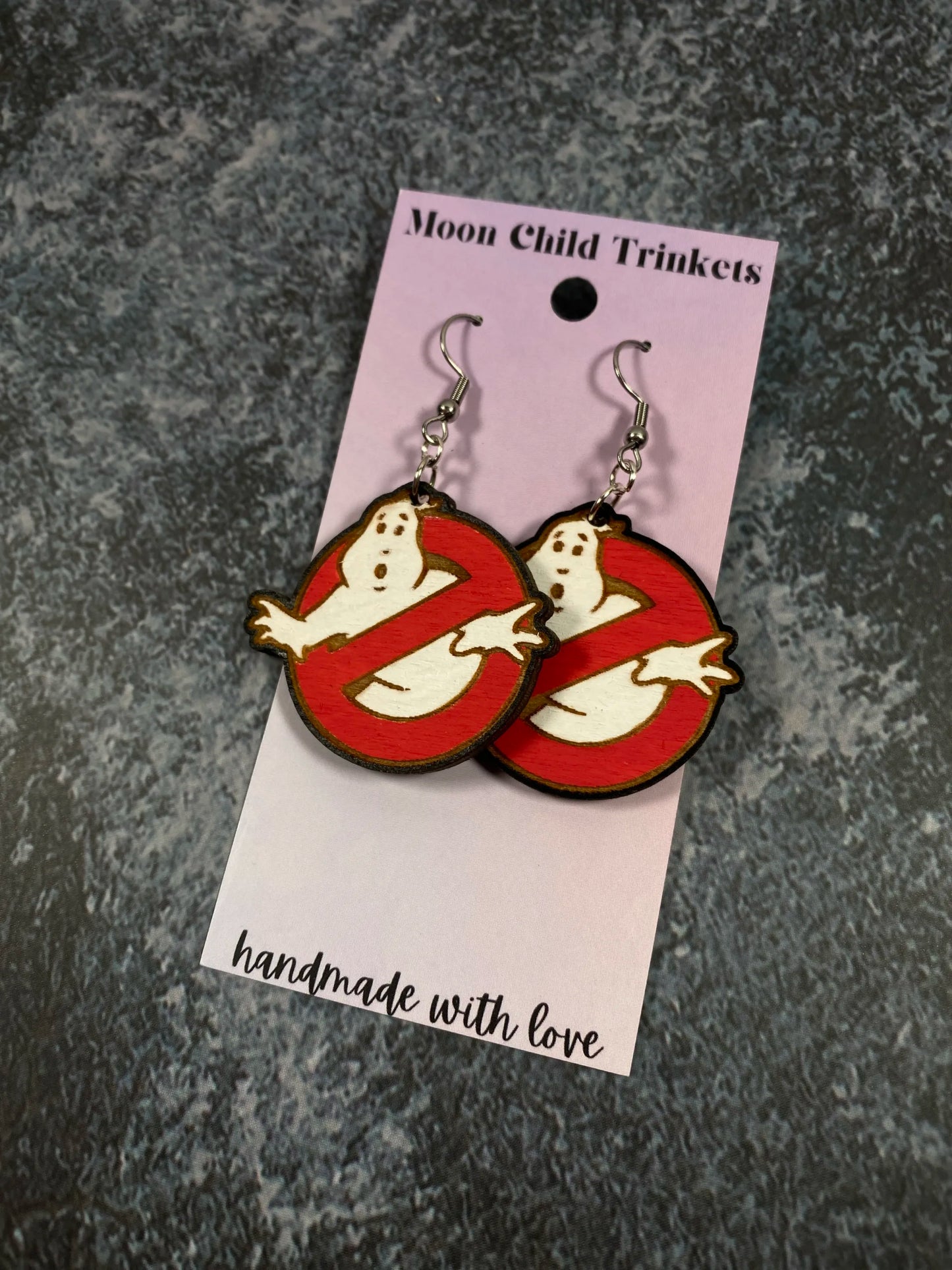 No Ghosts Ghostbusters Hand Painted Wood Dangle Earrings image 1