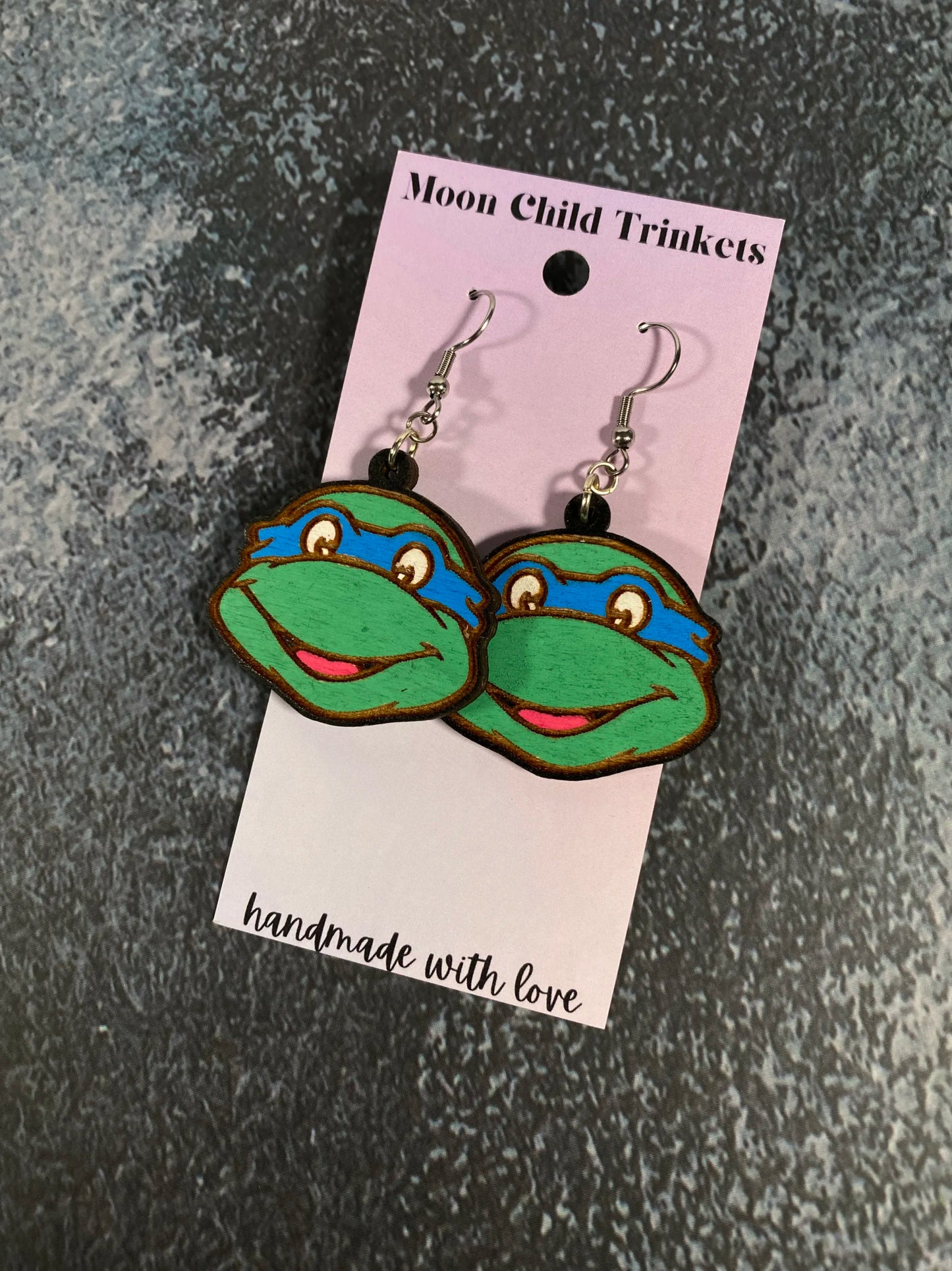 Leonardo Ninja Turtle Hand Painted Wood Dangle Earrings image 1