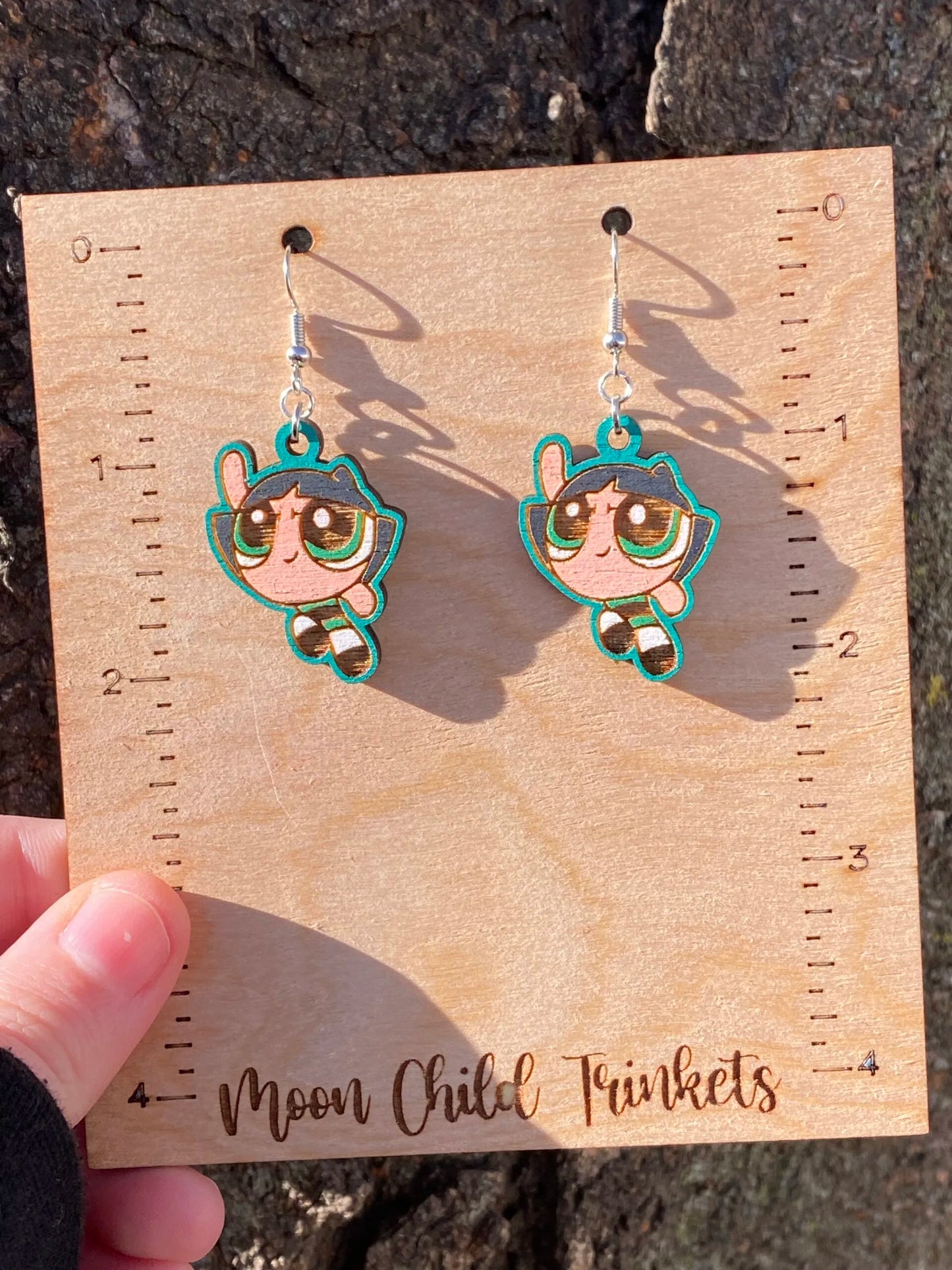 Powerpuff Girls Buttercup Hand Painted Wood Dangle Earrings image 1