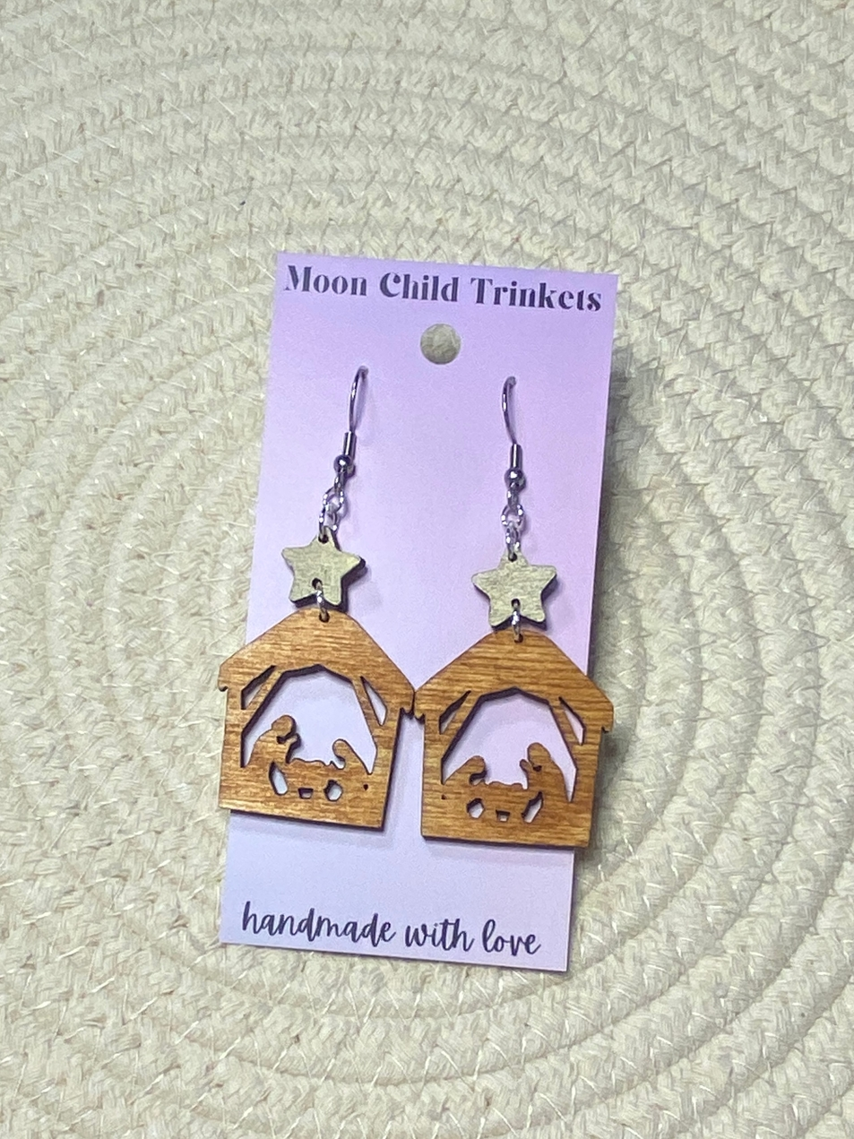 Nativity Scene Christmas Hand Painted Wood Dangle Earrings, hypoallergenic earrings, statement earrings, Gifts for Her