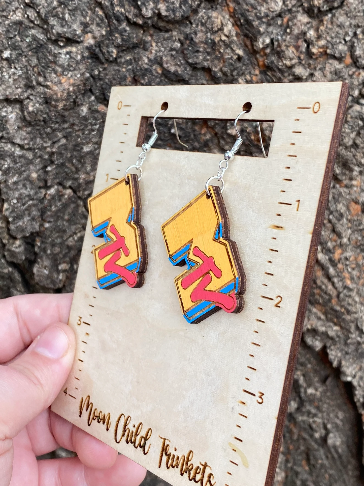 Y2K Nostalgia MTV Inspired Hand Painted Wood Dangle Earrings image 2
