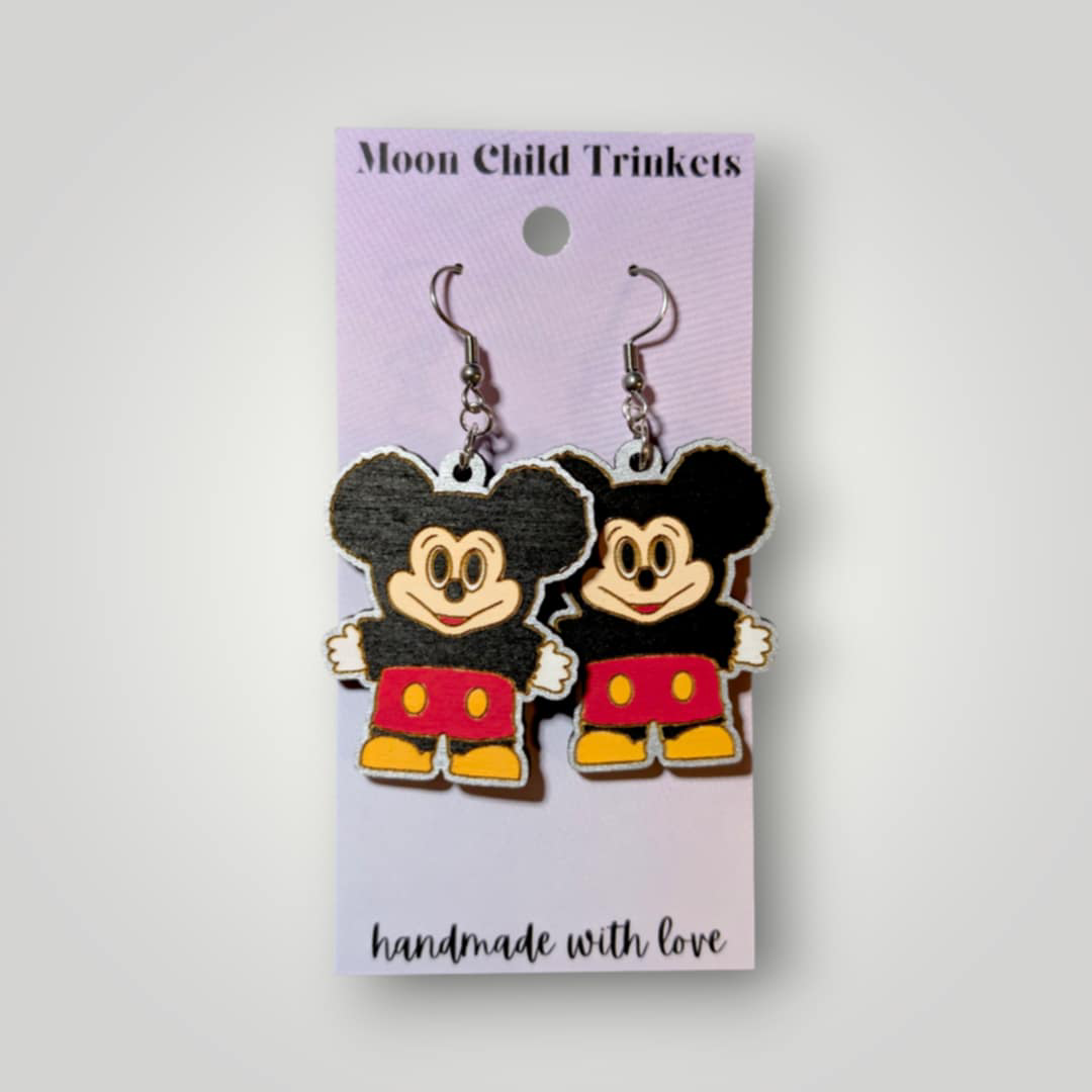 Mickey Mouse Mickey Family Hand Painted Wood Earrings