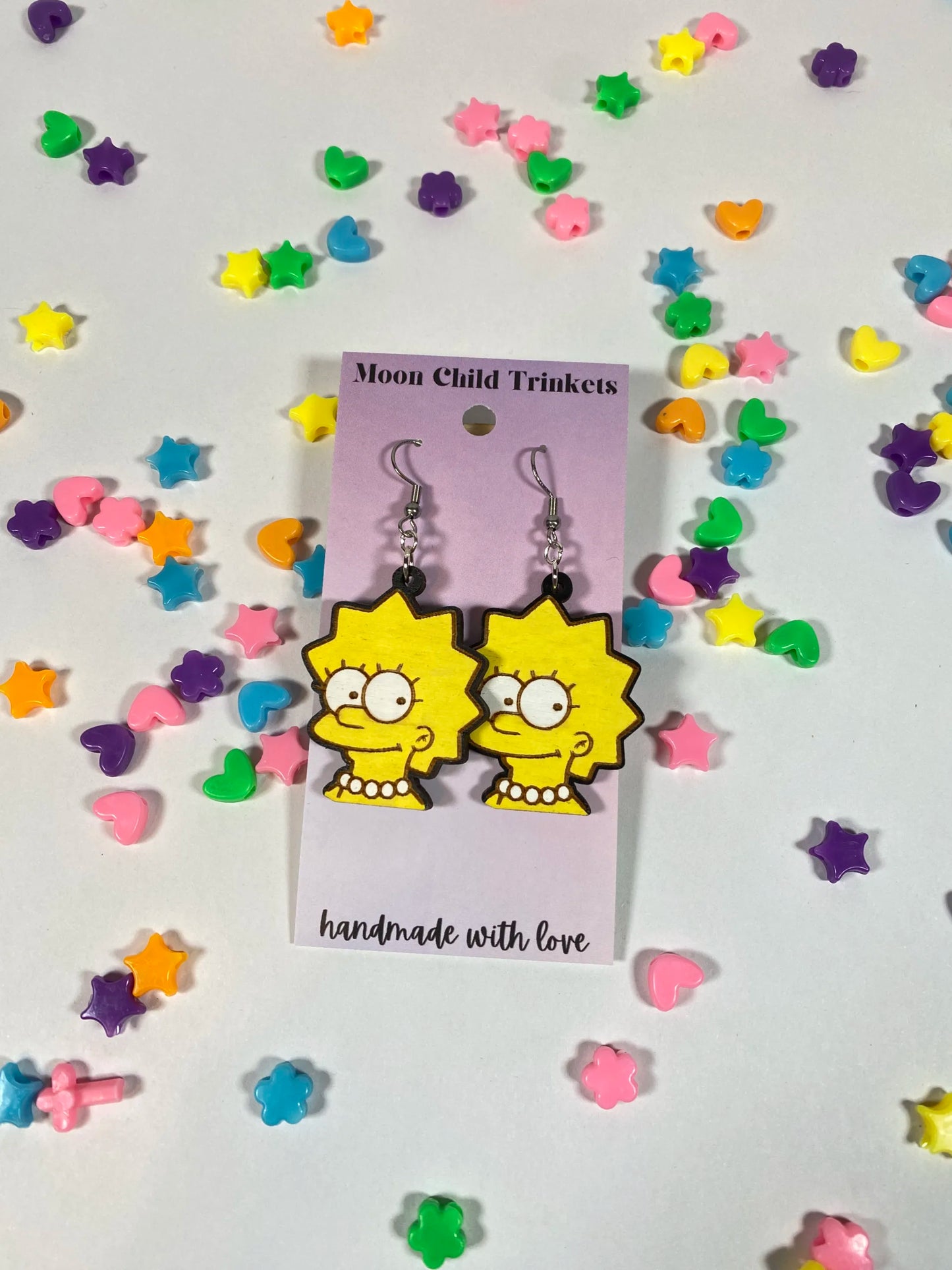 Lisa Simpson Hand Painted Wood Dangle Earrings image 1