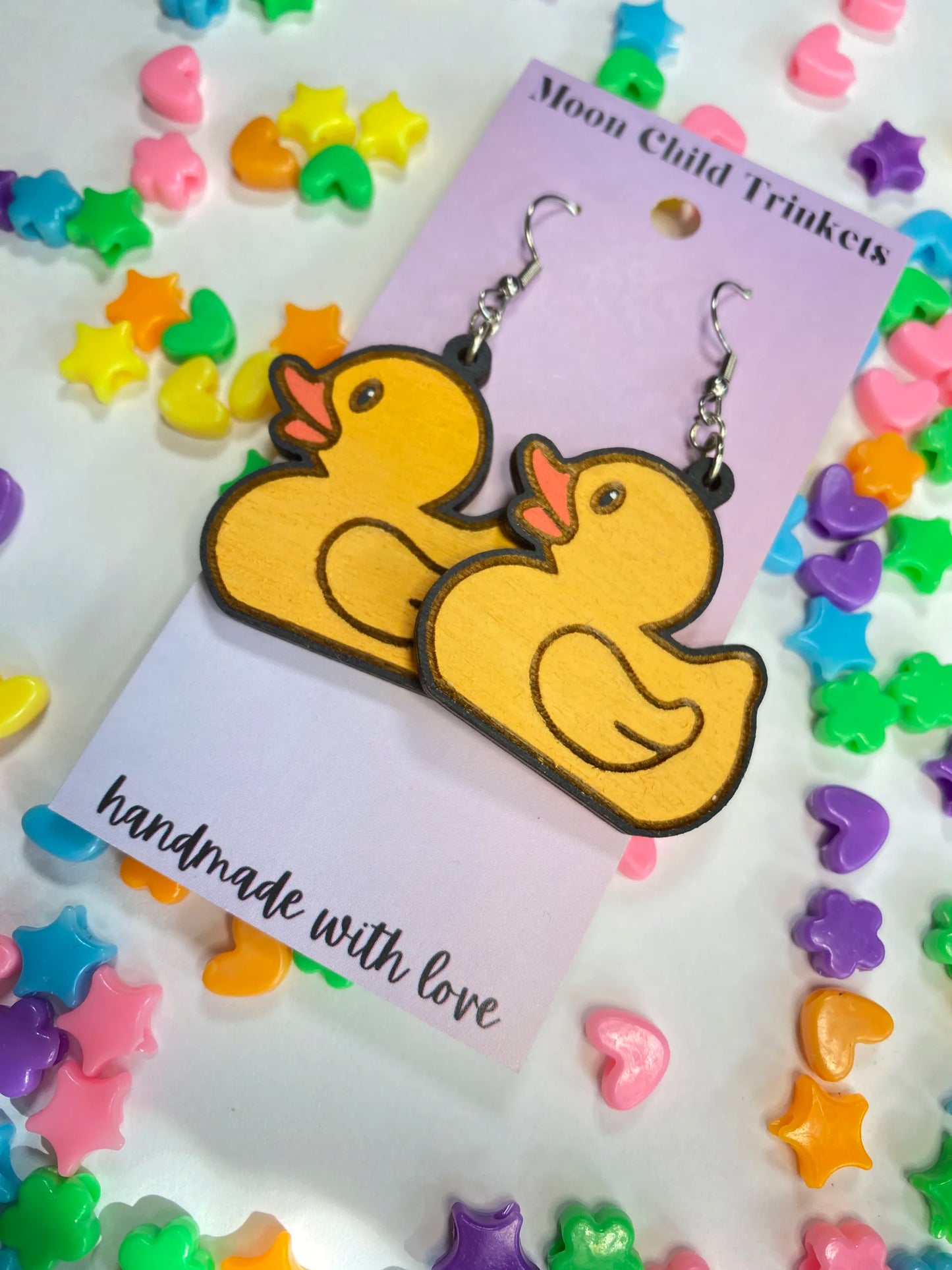 Rubber Ducky Hand Painted Wood Dangle Earrings image 1