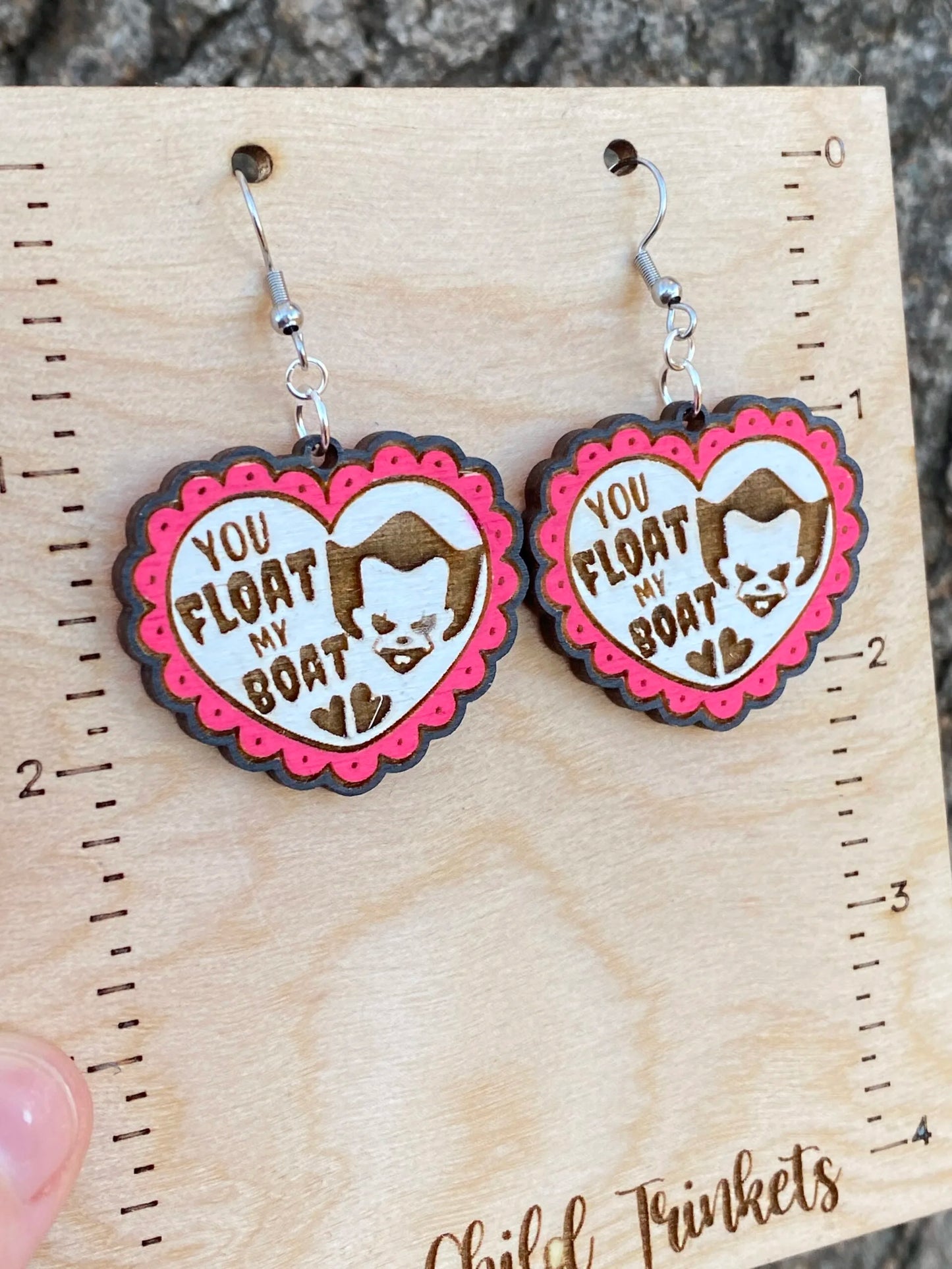 Pennywise Horror Valentine Hand Painted Wood Dangle Earrings image 0