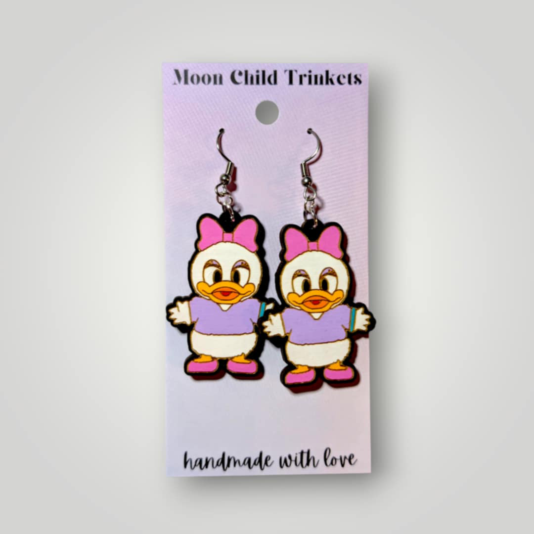Daisy Mickey Family Hand Painted Wood Earrings