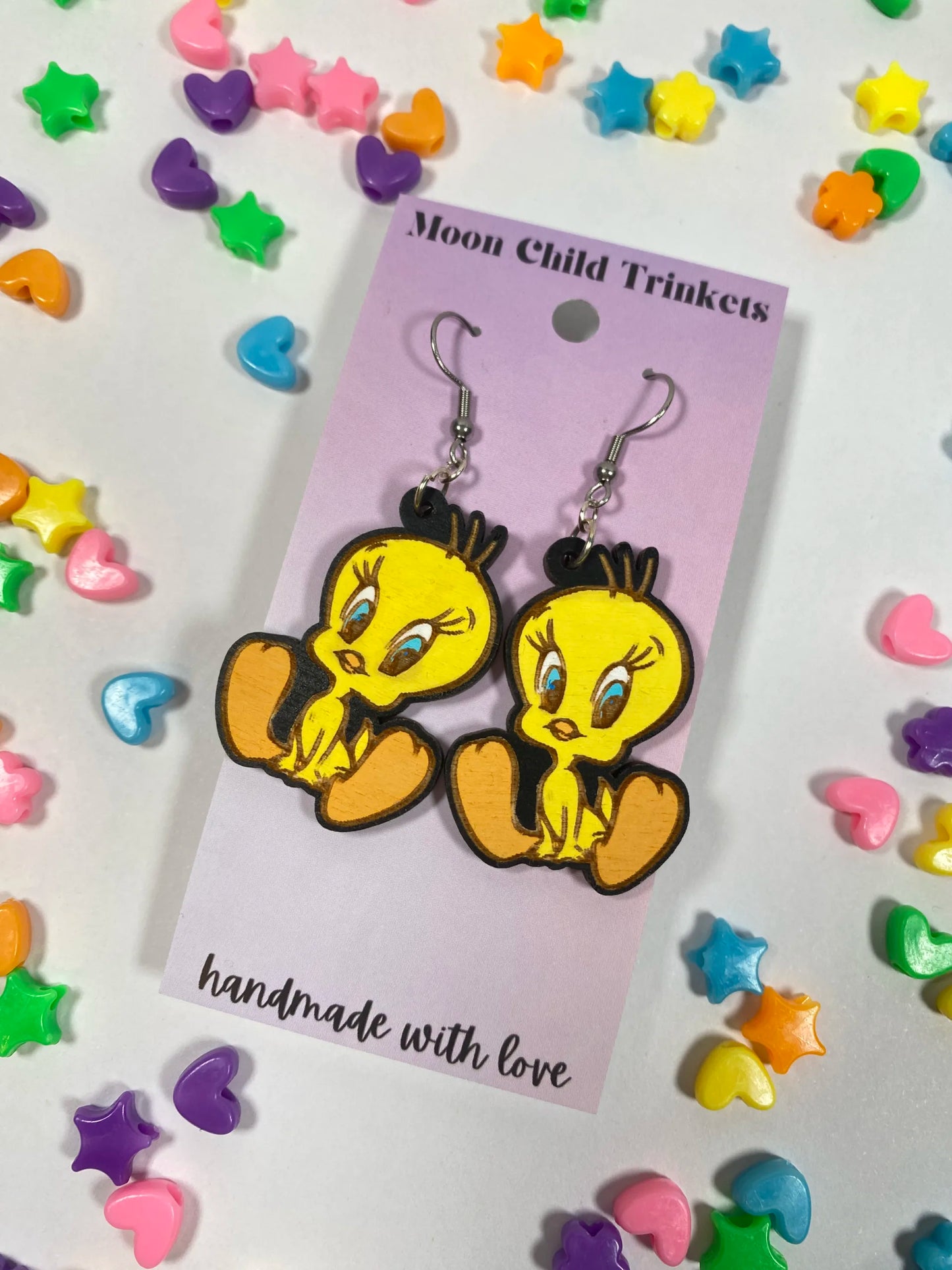 Tweety Bird Looney Tunes Hand Painted Wood Dangle Earrings image 1