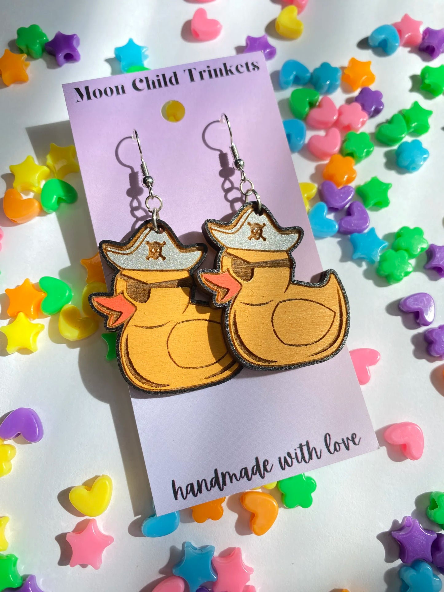 Pirate Duck Hand Painted Wood Dangle Earrings image 0