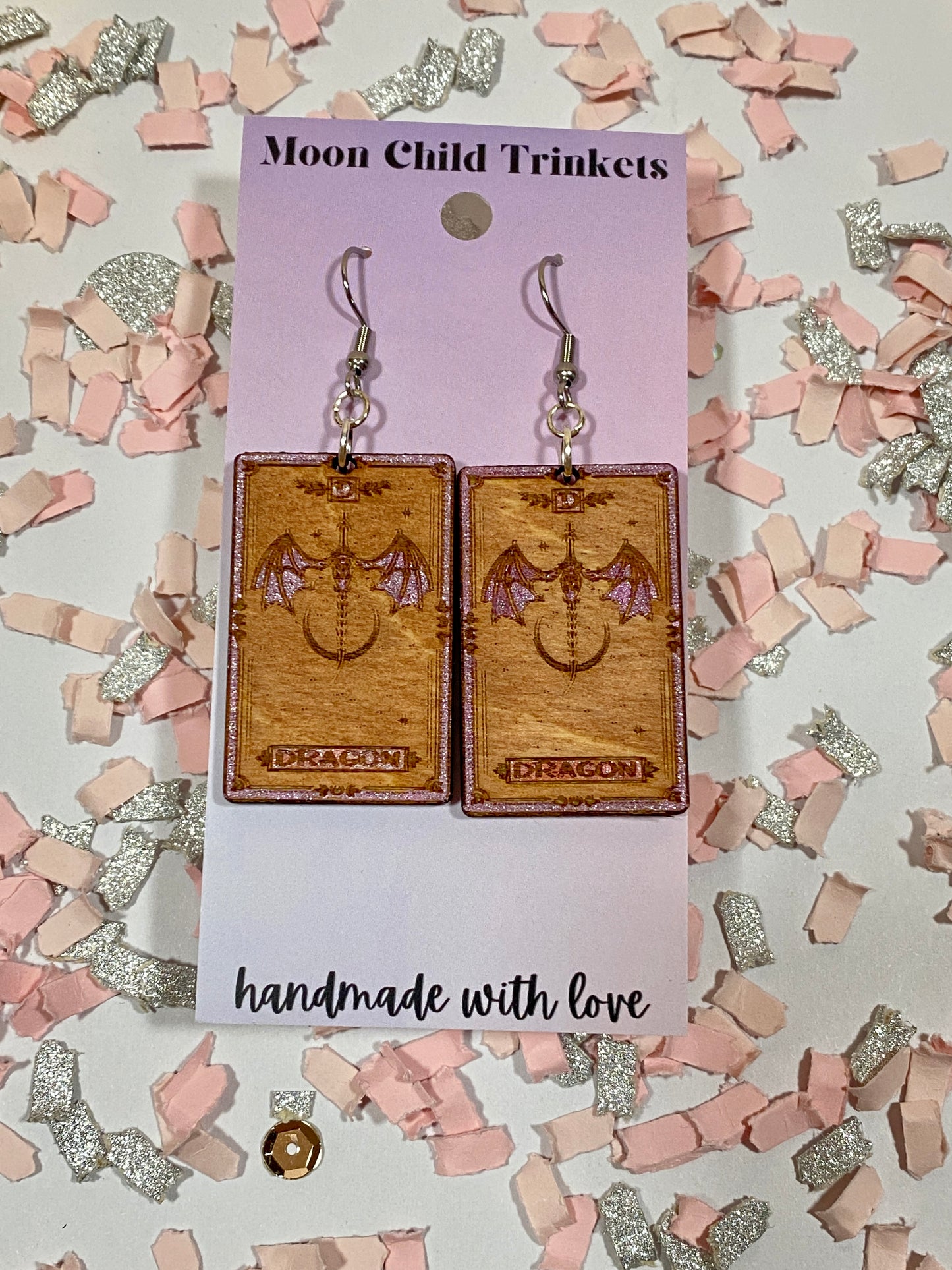 Dragon Tarot Card Inspired Hand Painted Wood Earrings