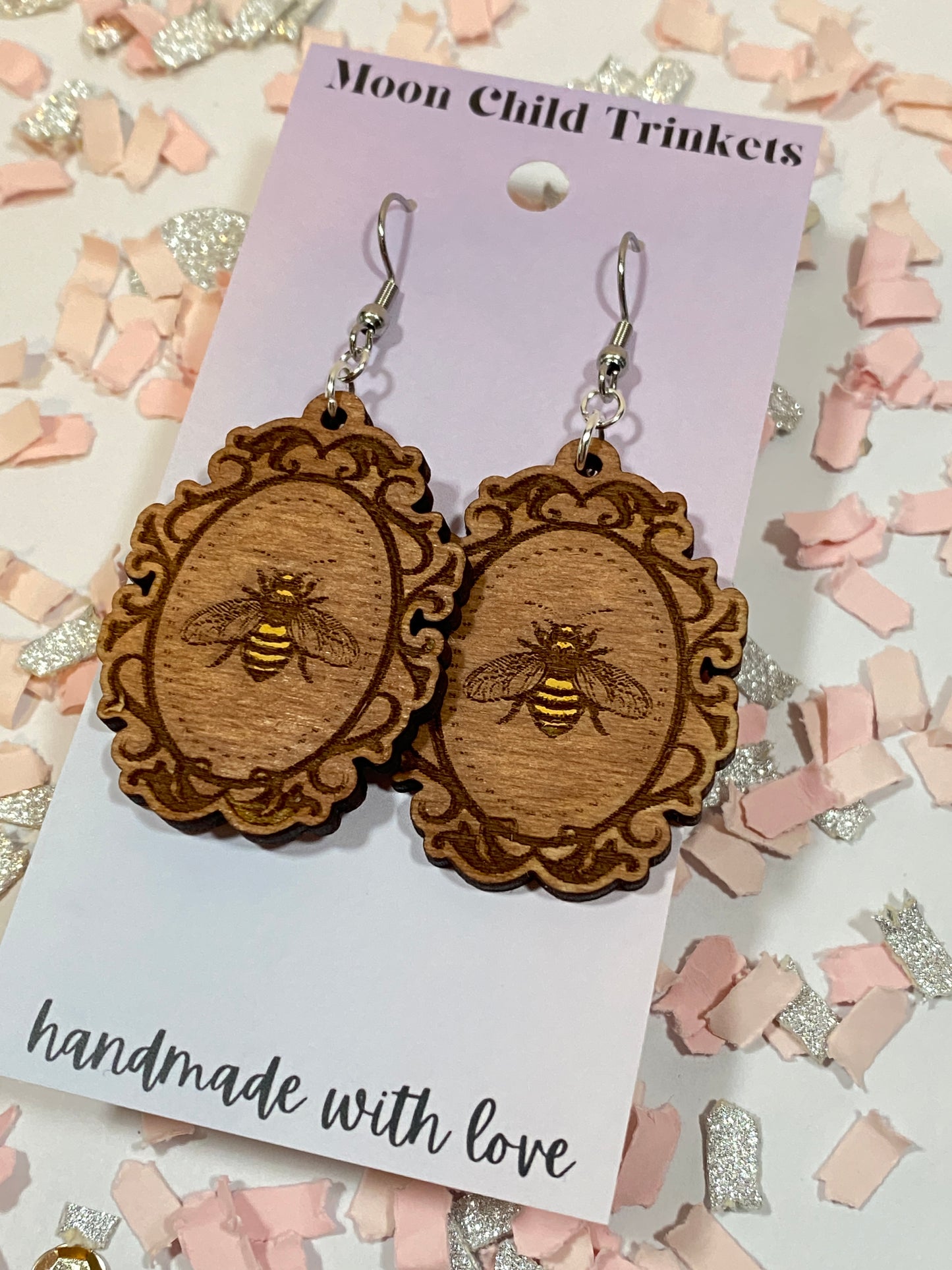 Regency Era Inspired Bee Hand Painted Wood Earrings