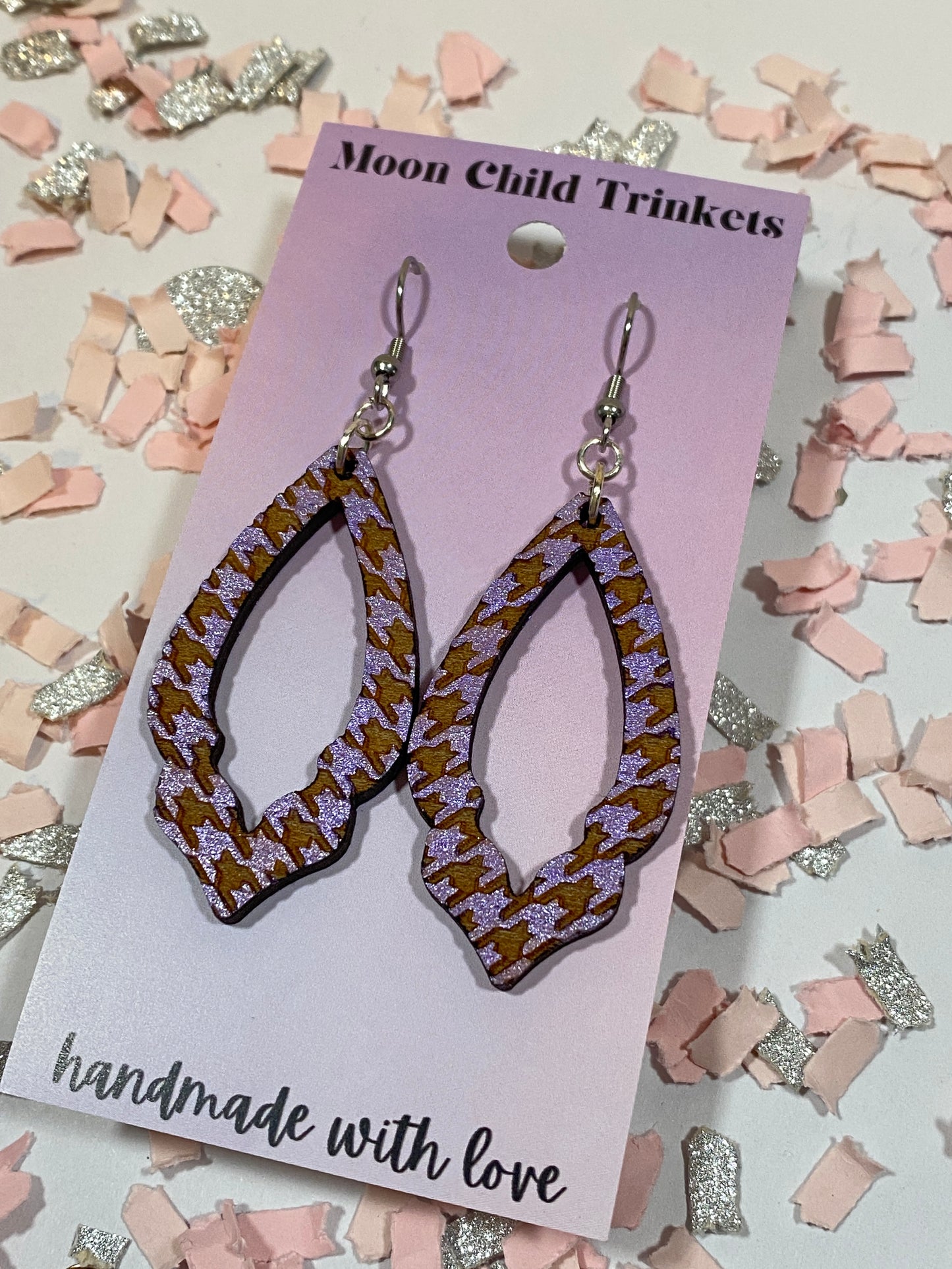 Purple Houndstooth Diamond Teardrop Hand Painted Dangle earrings
