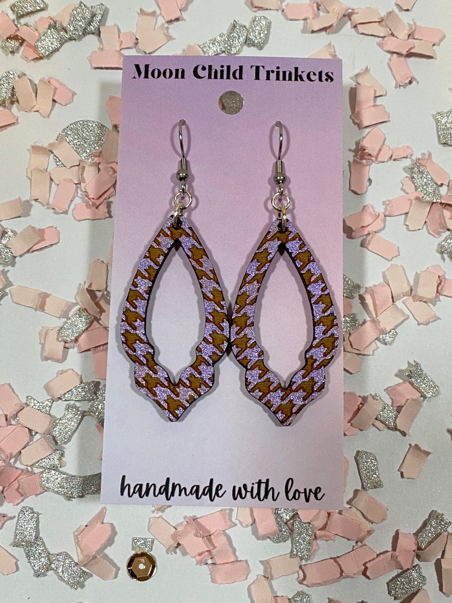 Purple Houndstooth Diamond Teardrop Hand Painted Dangle earrings