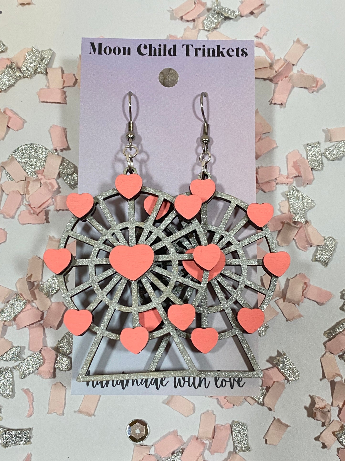 3D Ferris Wheel Hand Painted Wood Dangle Earrings