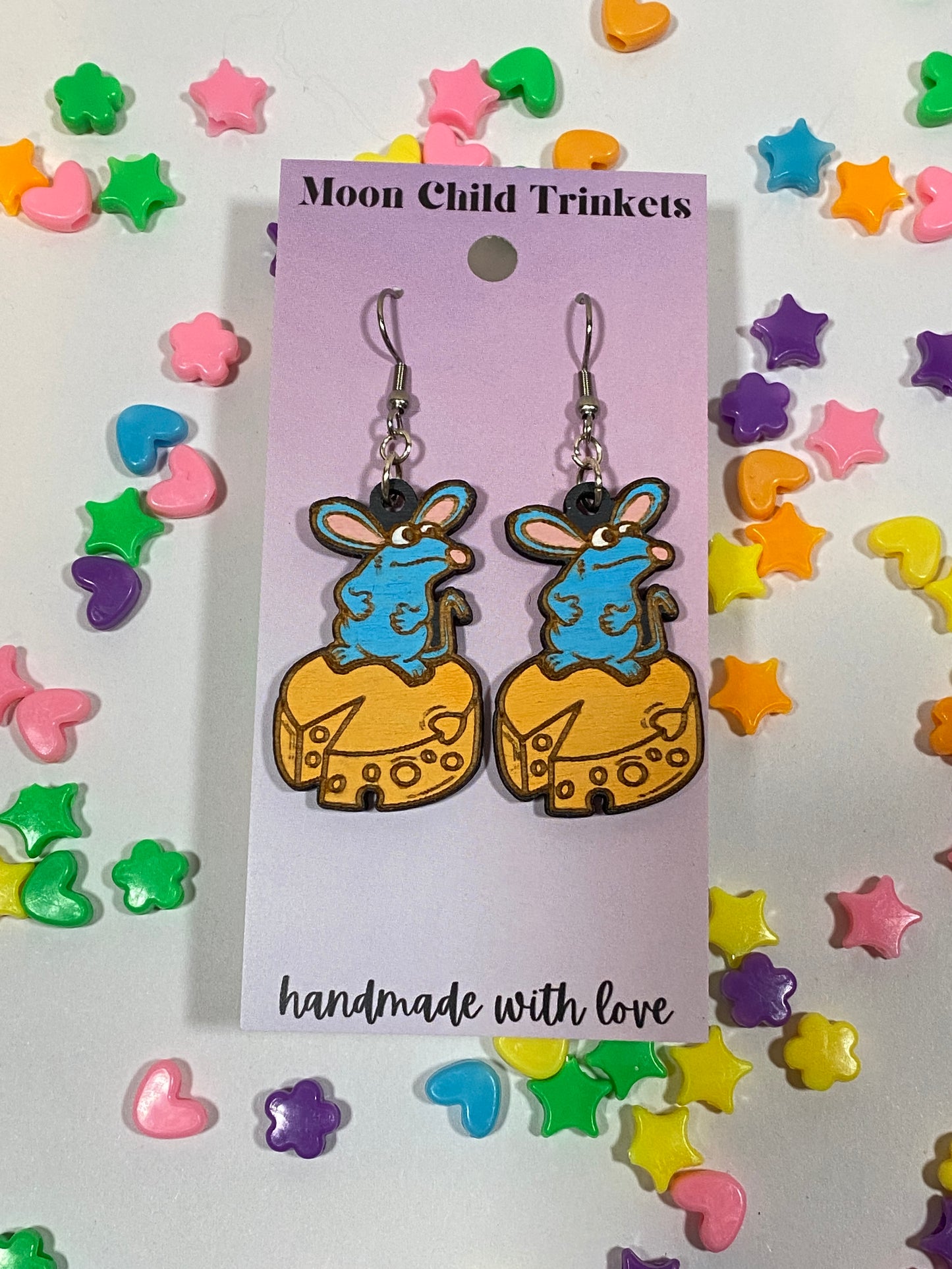 Tutter Bear in the Big Blue House Hand Painted Wood Dangle Earrings