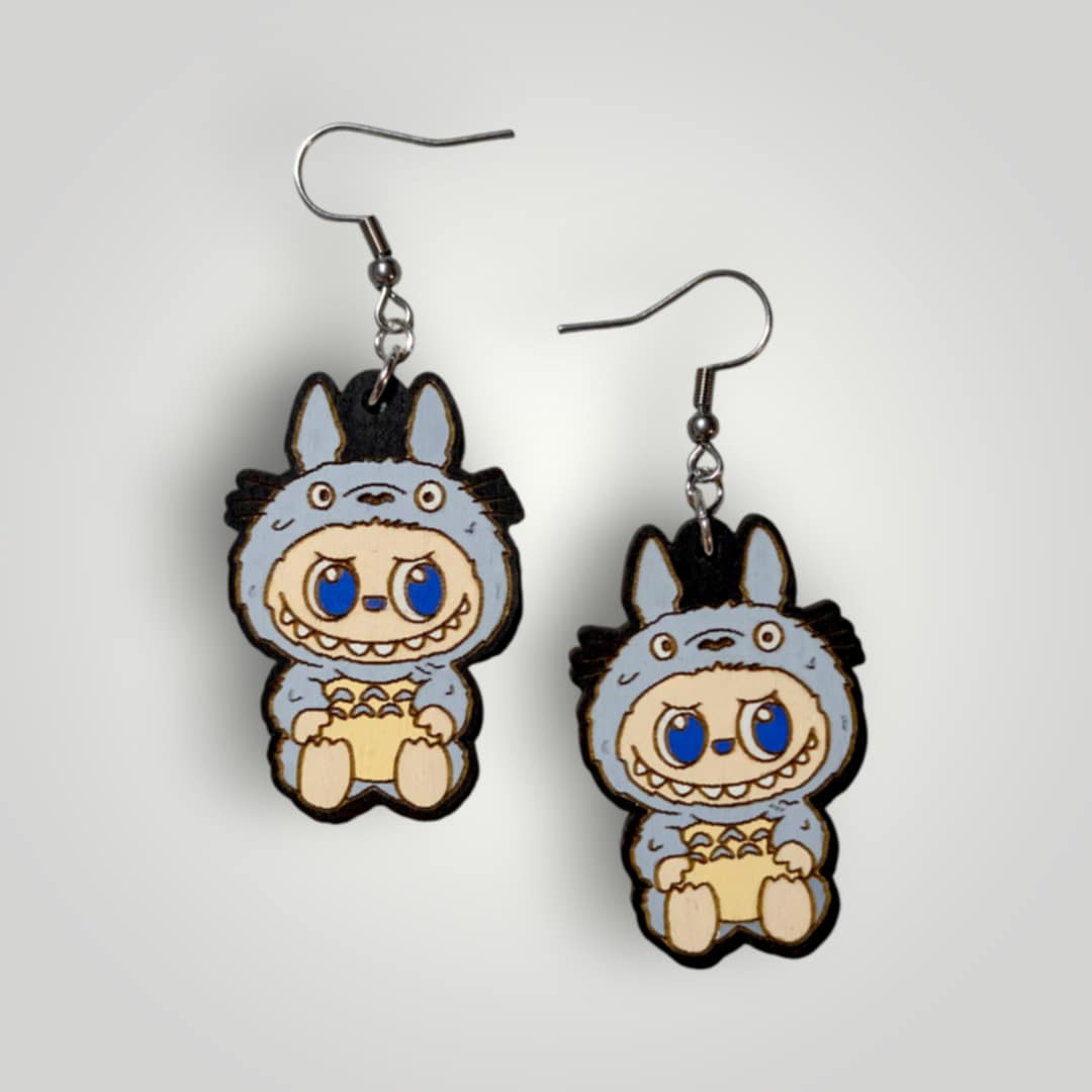 Totoro Labubu Hand Painted Wood Earrings