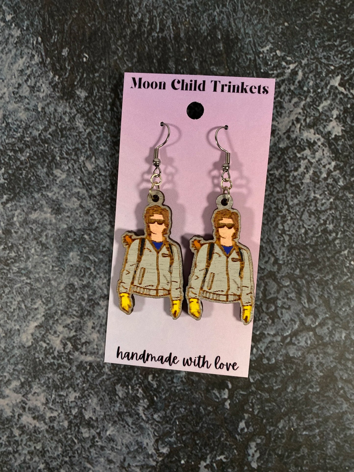 Steve Harrington Stranger Things Hand Painted Wood Earrings image 1