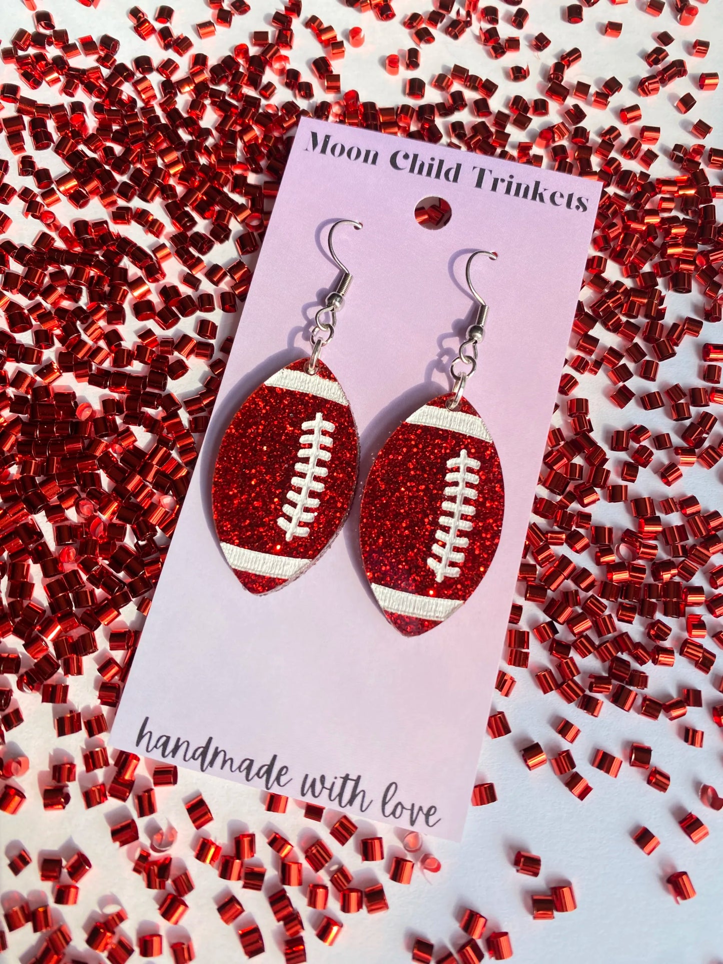 Red Glitter Football Acrylic Dangle Earrings *LIMITED EDITION* image 1