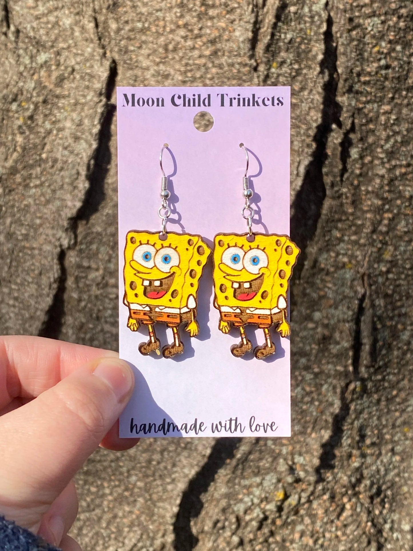 Spongebob Squarepants Hand Painted Wood Dangle Earrings image 0