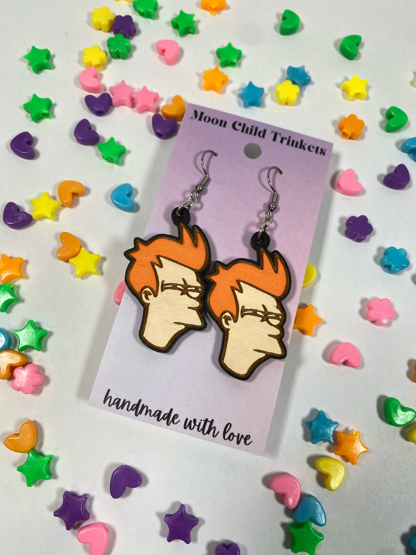 Philip J Fry Futurama Hand Painted Wood Dangle Earrings image 1