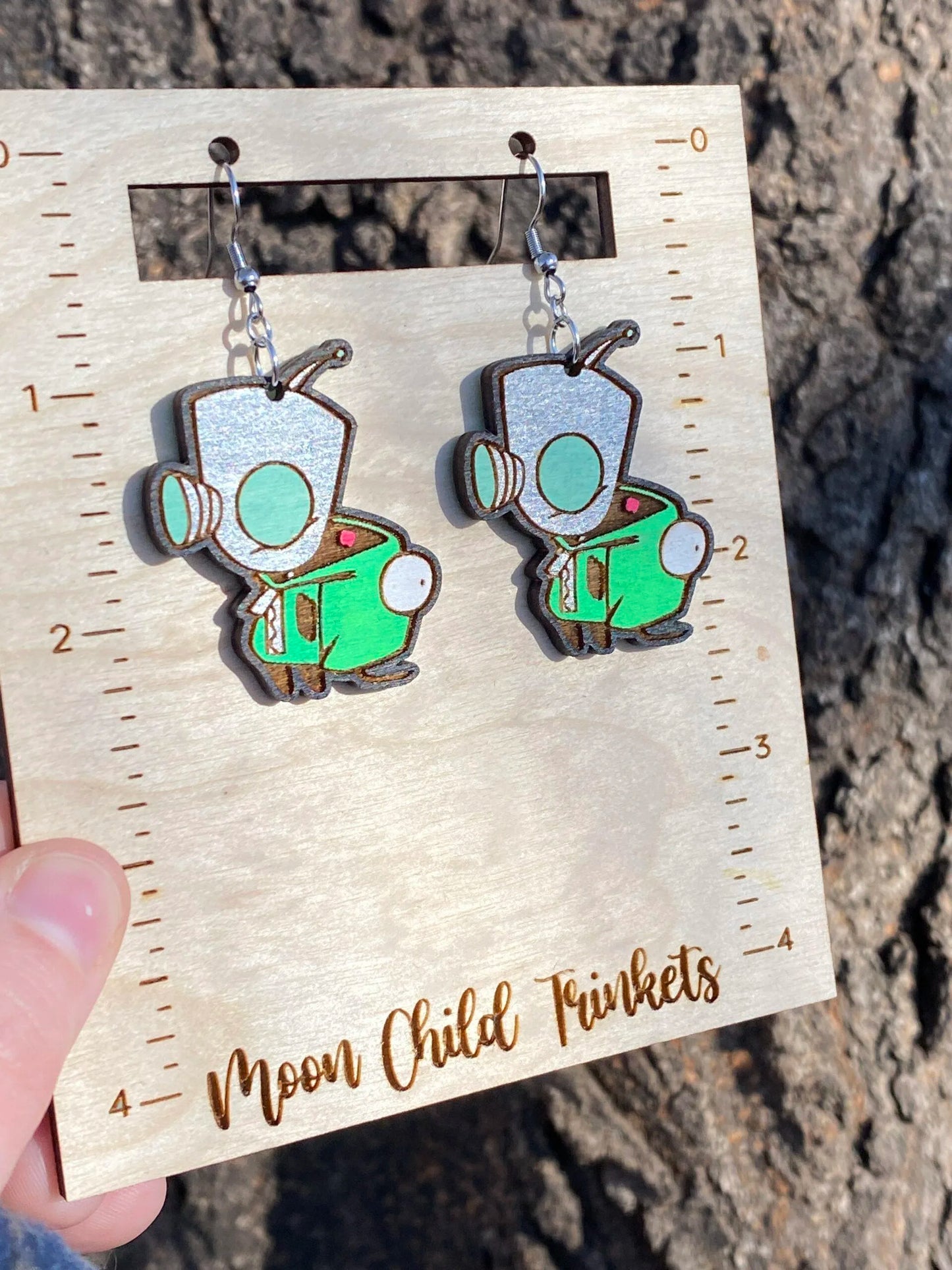 Invader Zim Gir Hand Painted Wood Dangle Earrings image 1