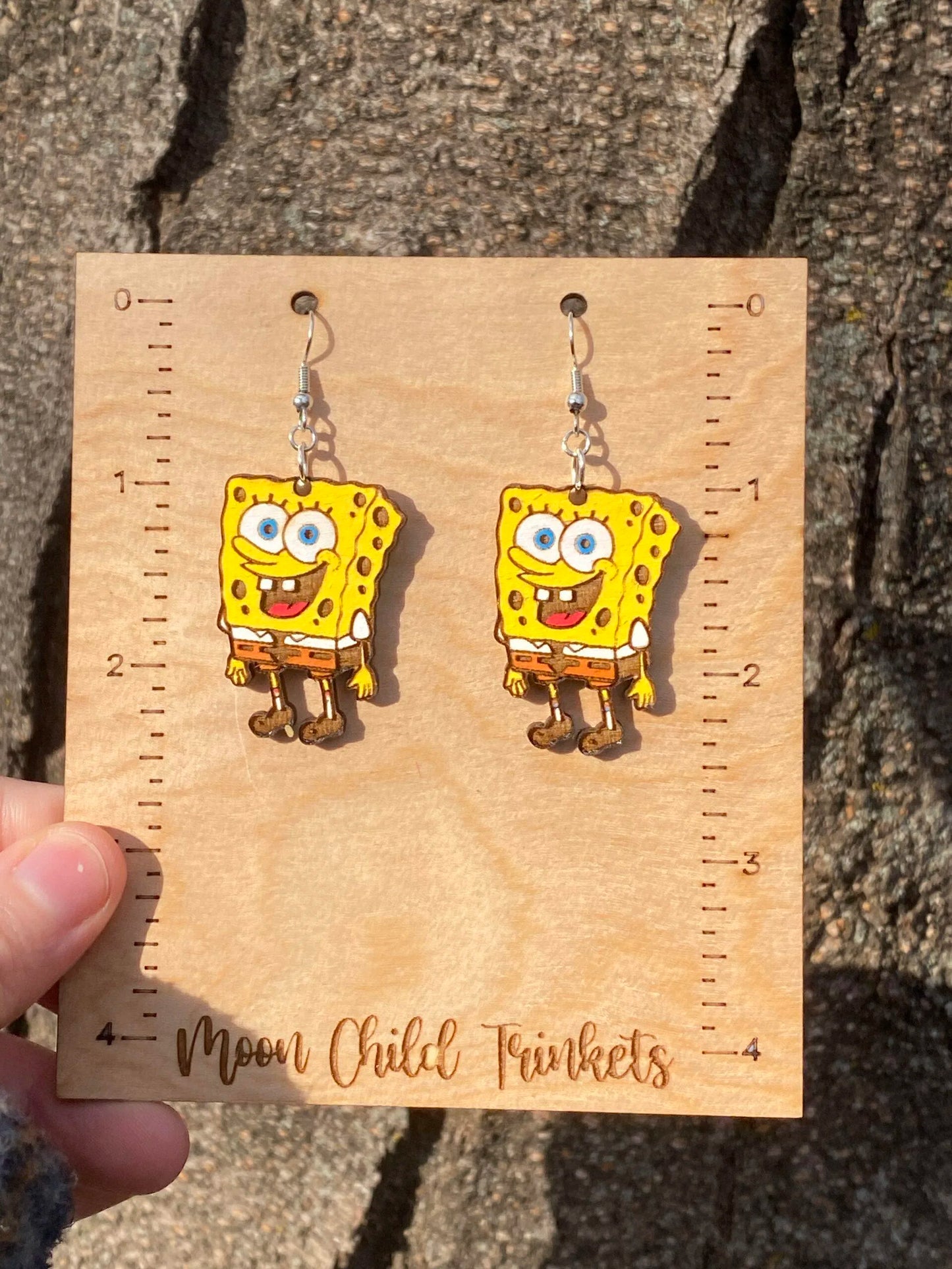 Spongebob Squarepants Hand Painted Wood Dangle Earrings image 1