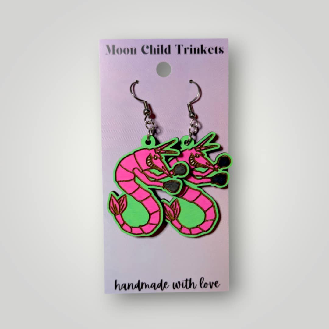 Mighty Shrimp Zombies Hand Painted Wood Earrings