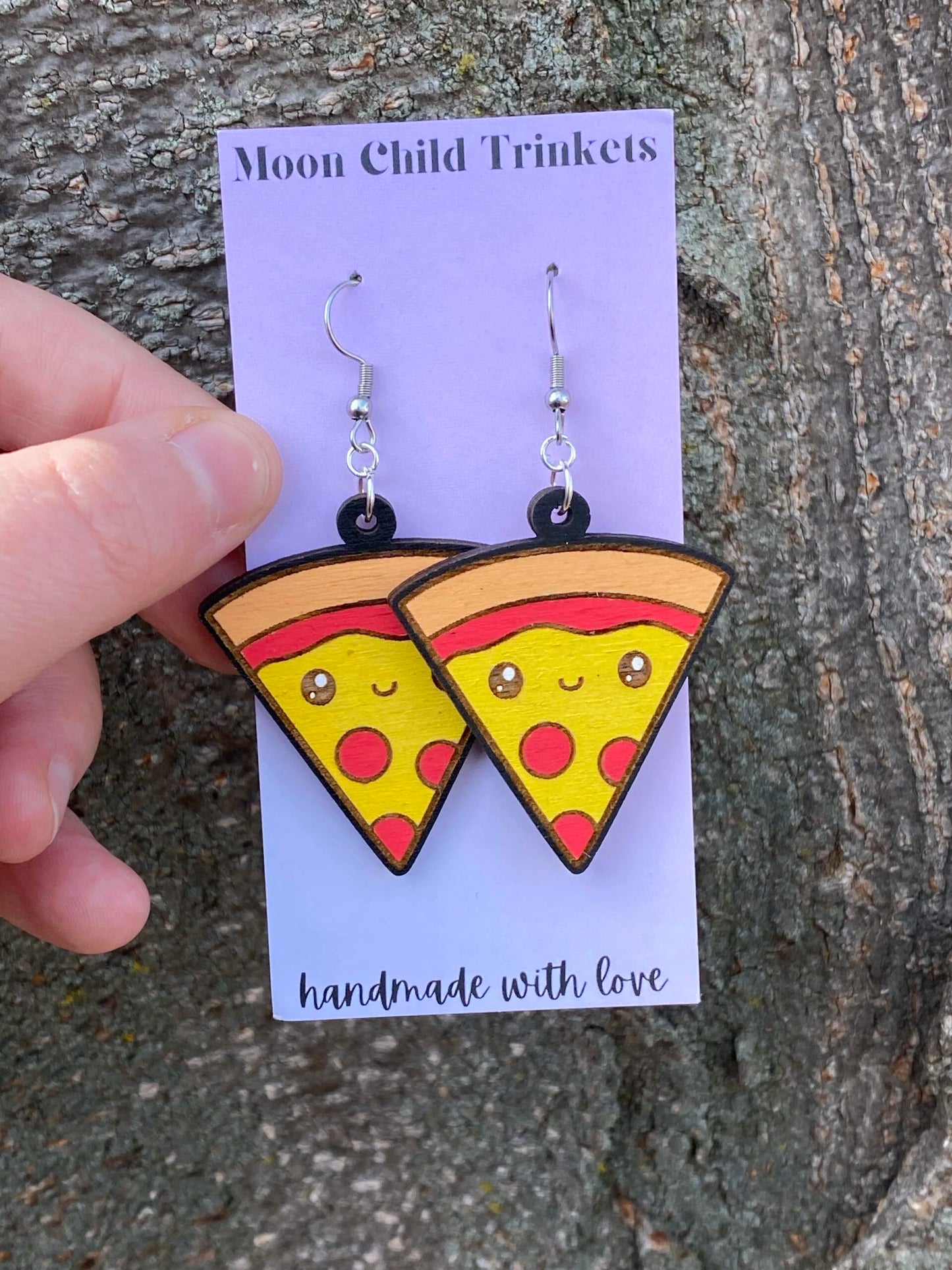 Pizza Kawaii Hand Painted Wood Dangle Earrings image 2