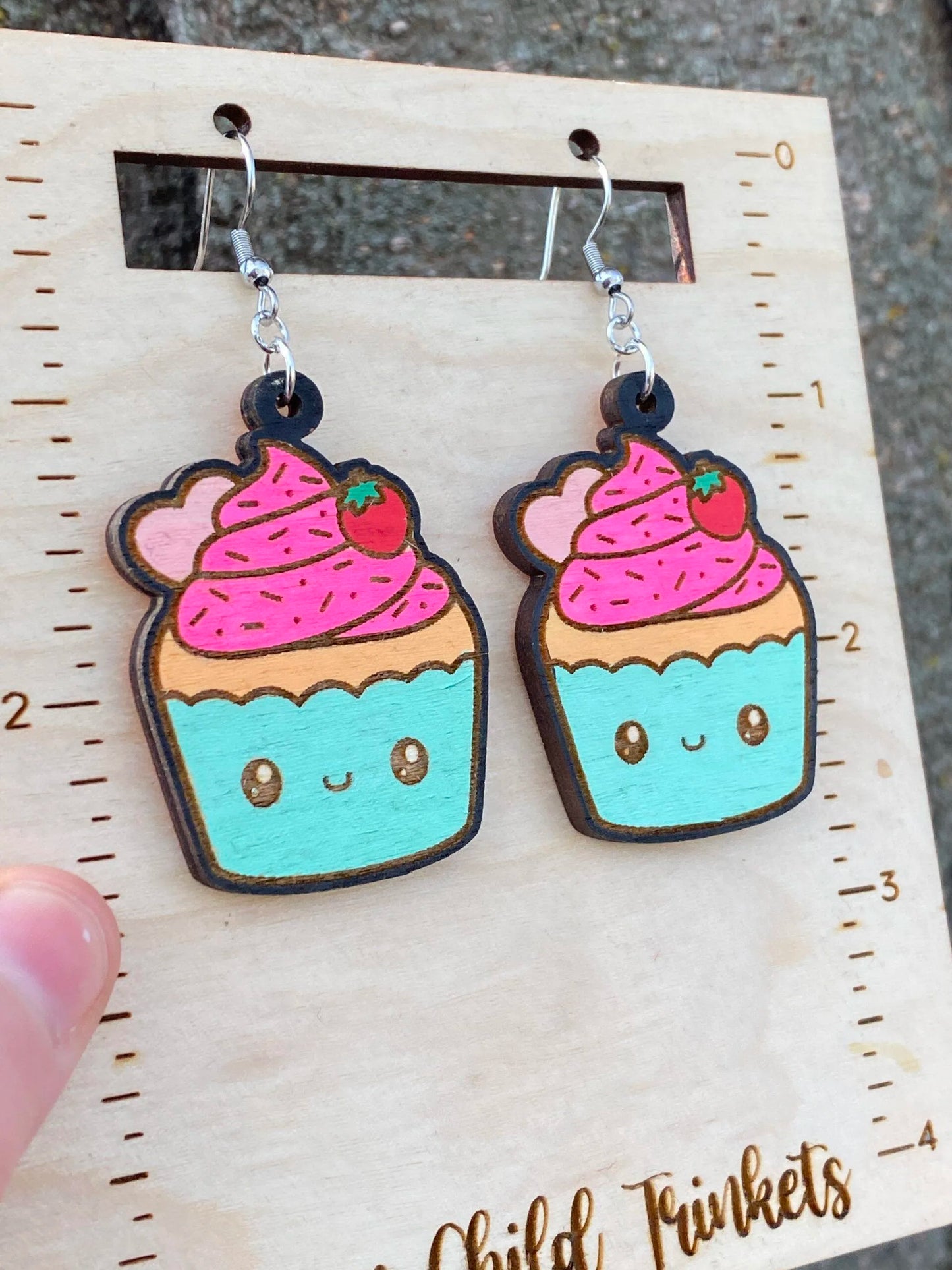 Cupcake Kawaii Hand Painted Wood Earrings image 1