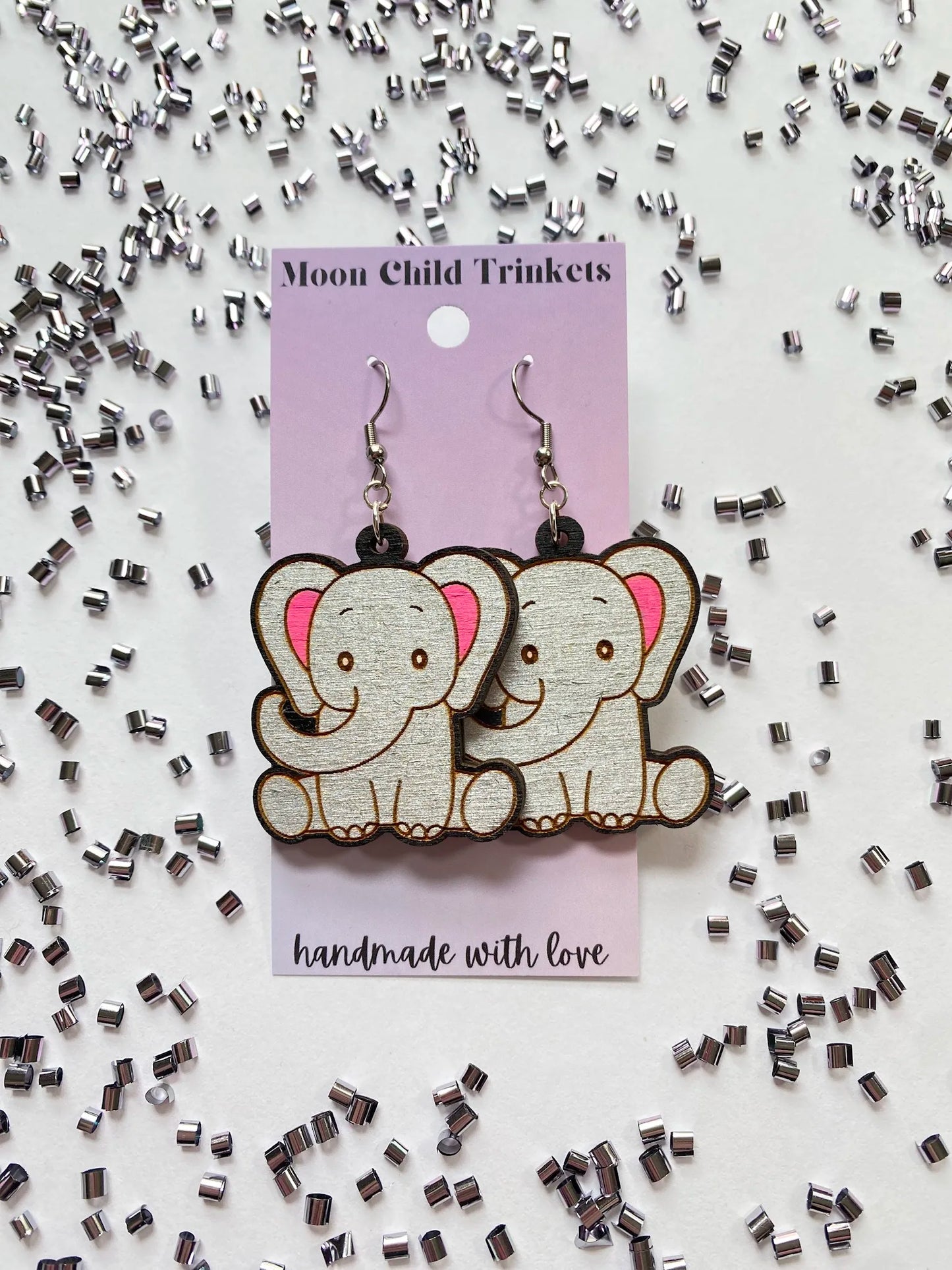 Elephant Kawaii Hand Painted Wood Earrings image 0