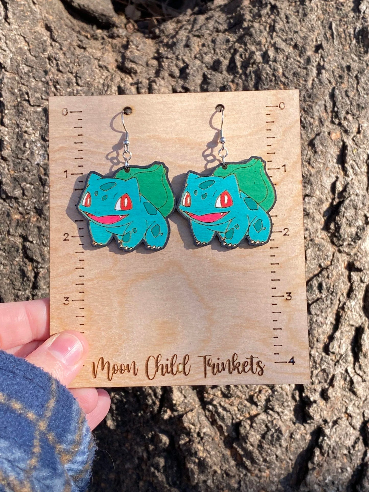 Bulbasaur Pokemon Hand Painted Wood Earrings image 5