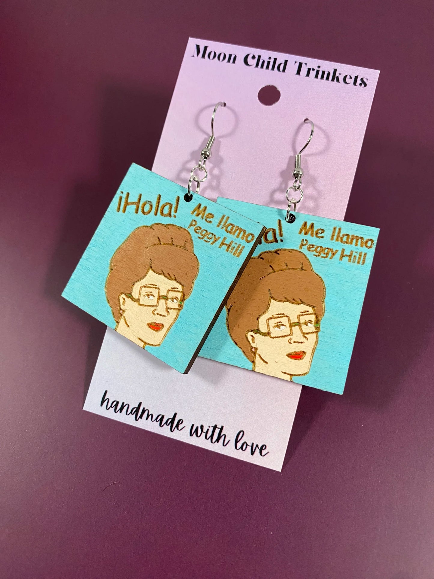 Peggy Hill Hand Painted Wood Dangle Earrings image 1