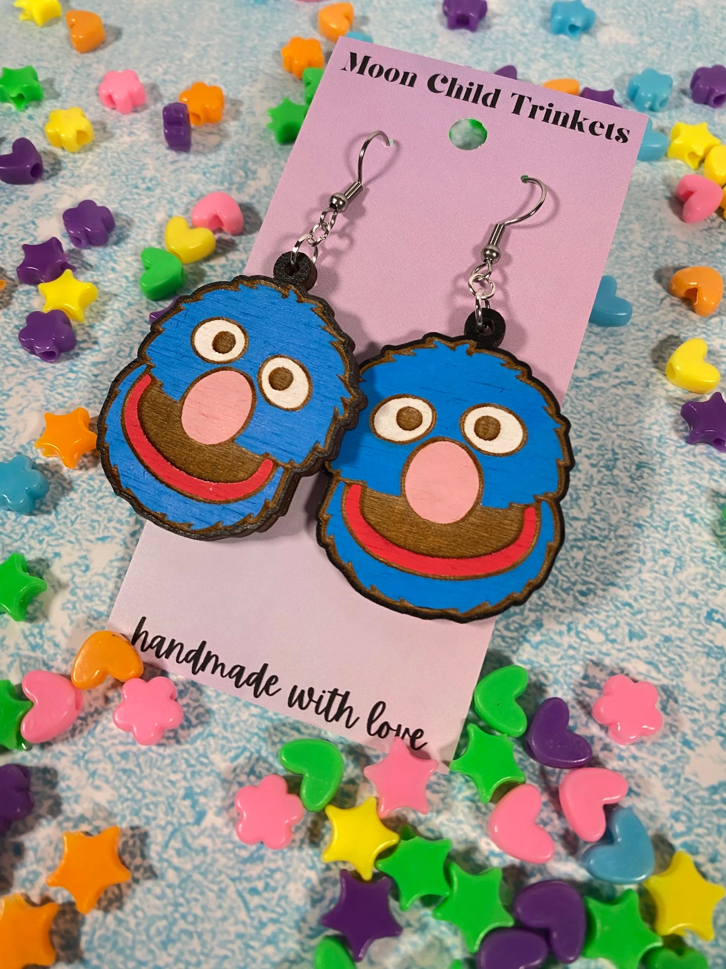 Grover Hand Painted Wood Dangle Earrings - Sesame Street Collection image 2