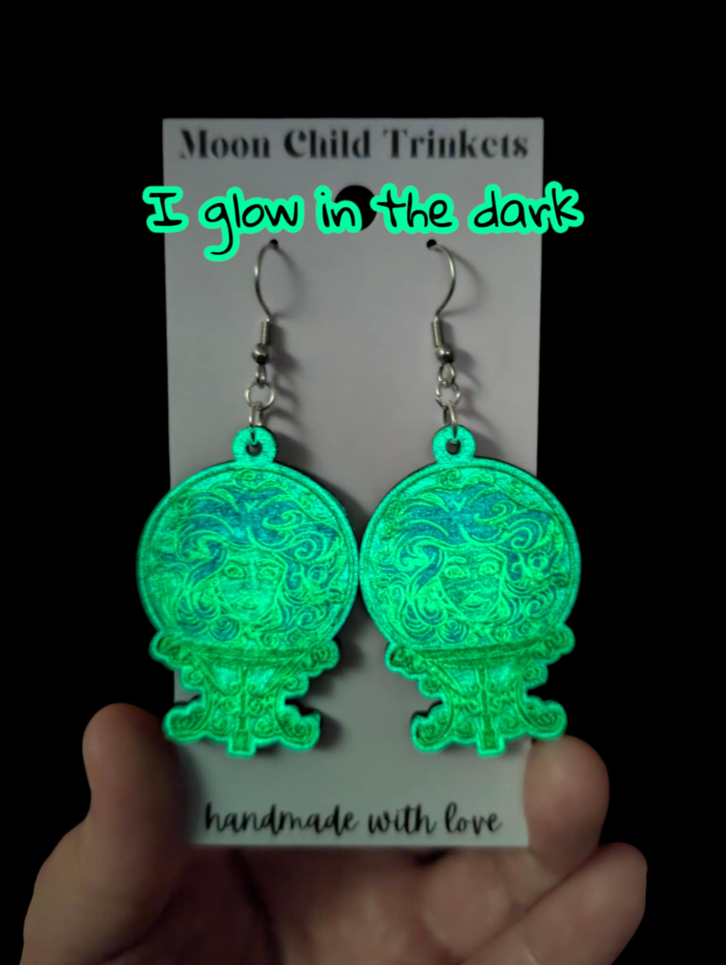 Madam Leota Haunted Mansion Glow in the Dark Hand Painted Earrings