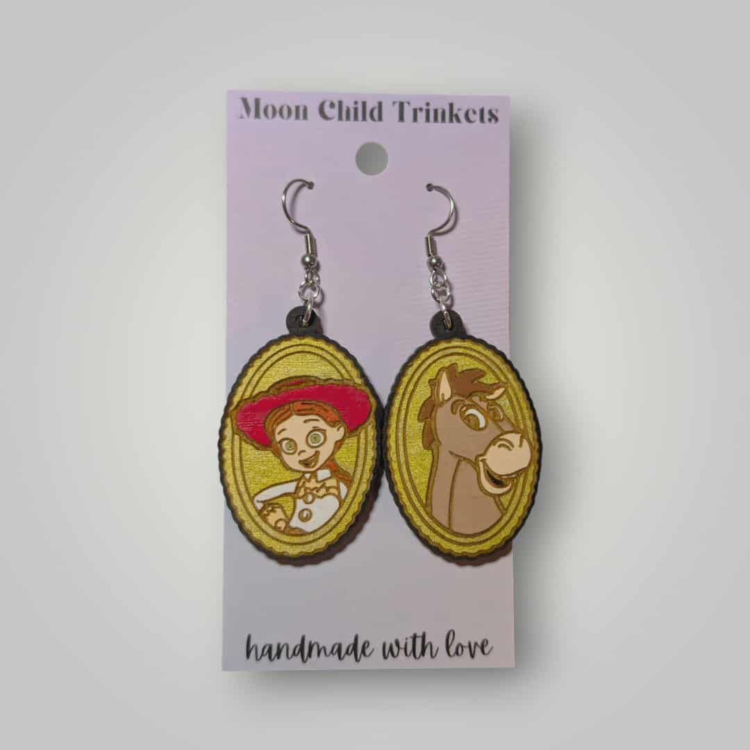 Jessie and Bullseye Toy Story Hand Painted Wood Earrings
