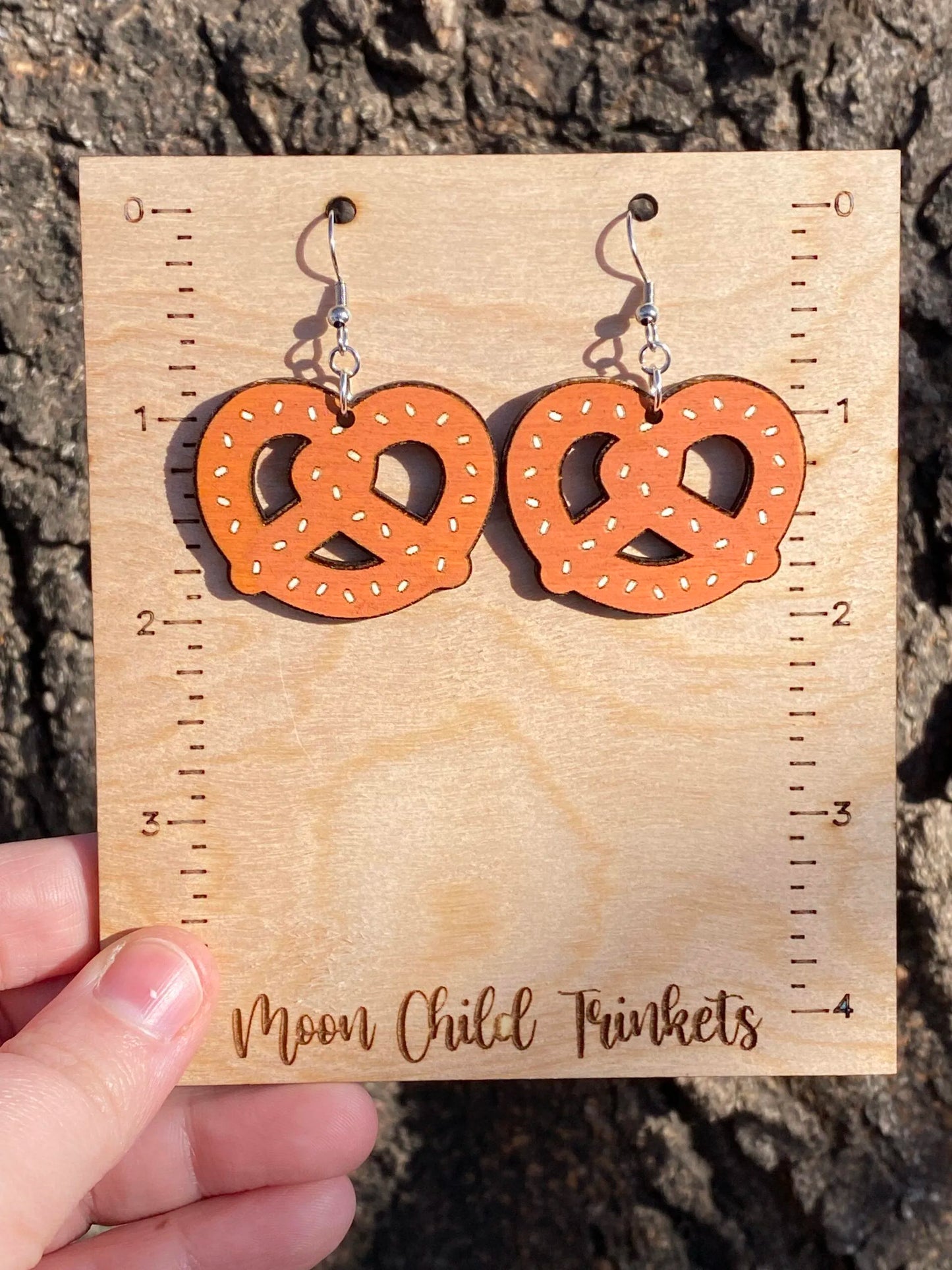 Pretzel Hand Painted Wood Dangle Earrings image 1