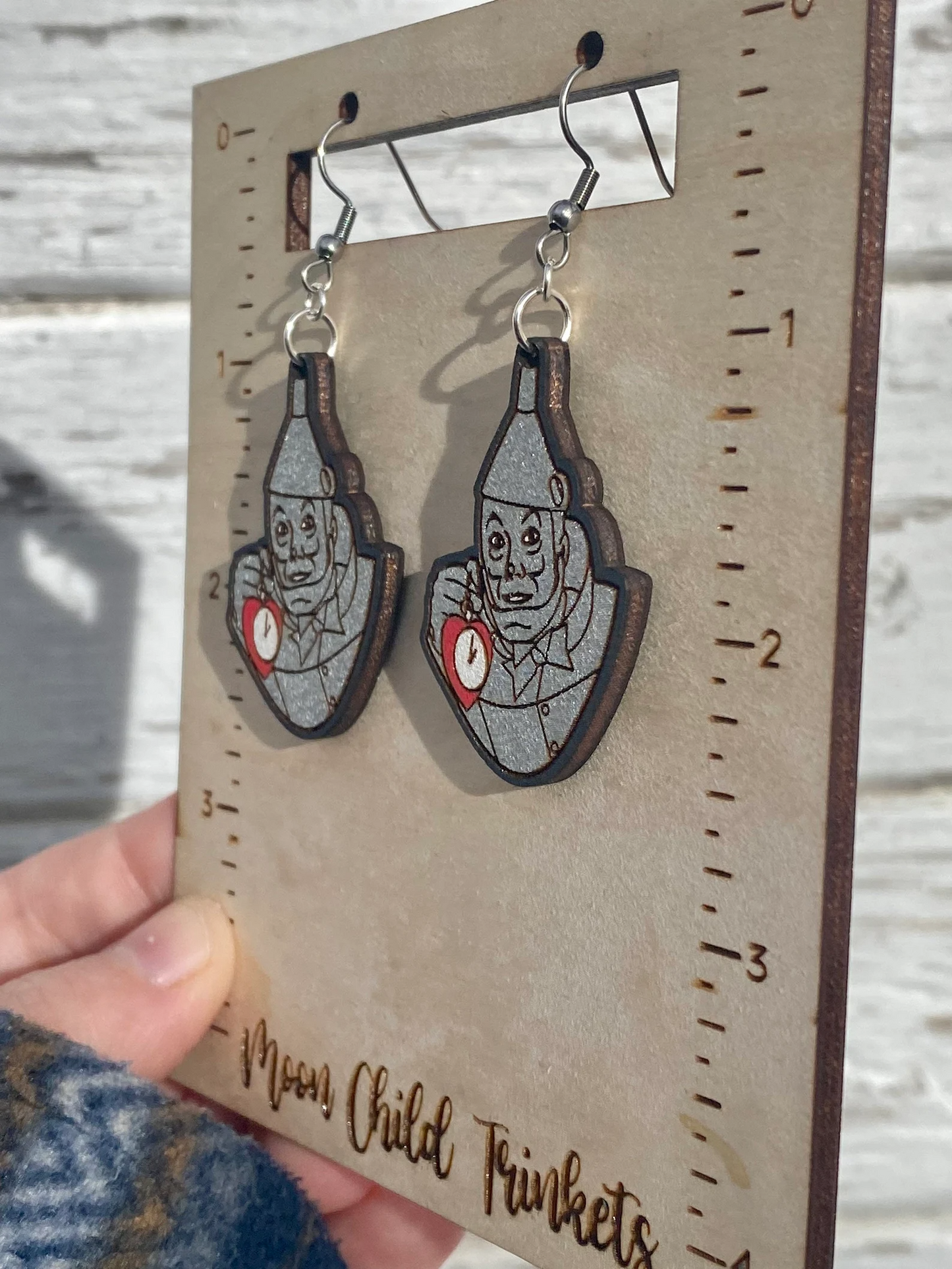 Wizard of Oz Inspired Tin Man Hand Painted Wood Dangle Earrings image 2