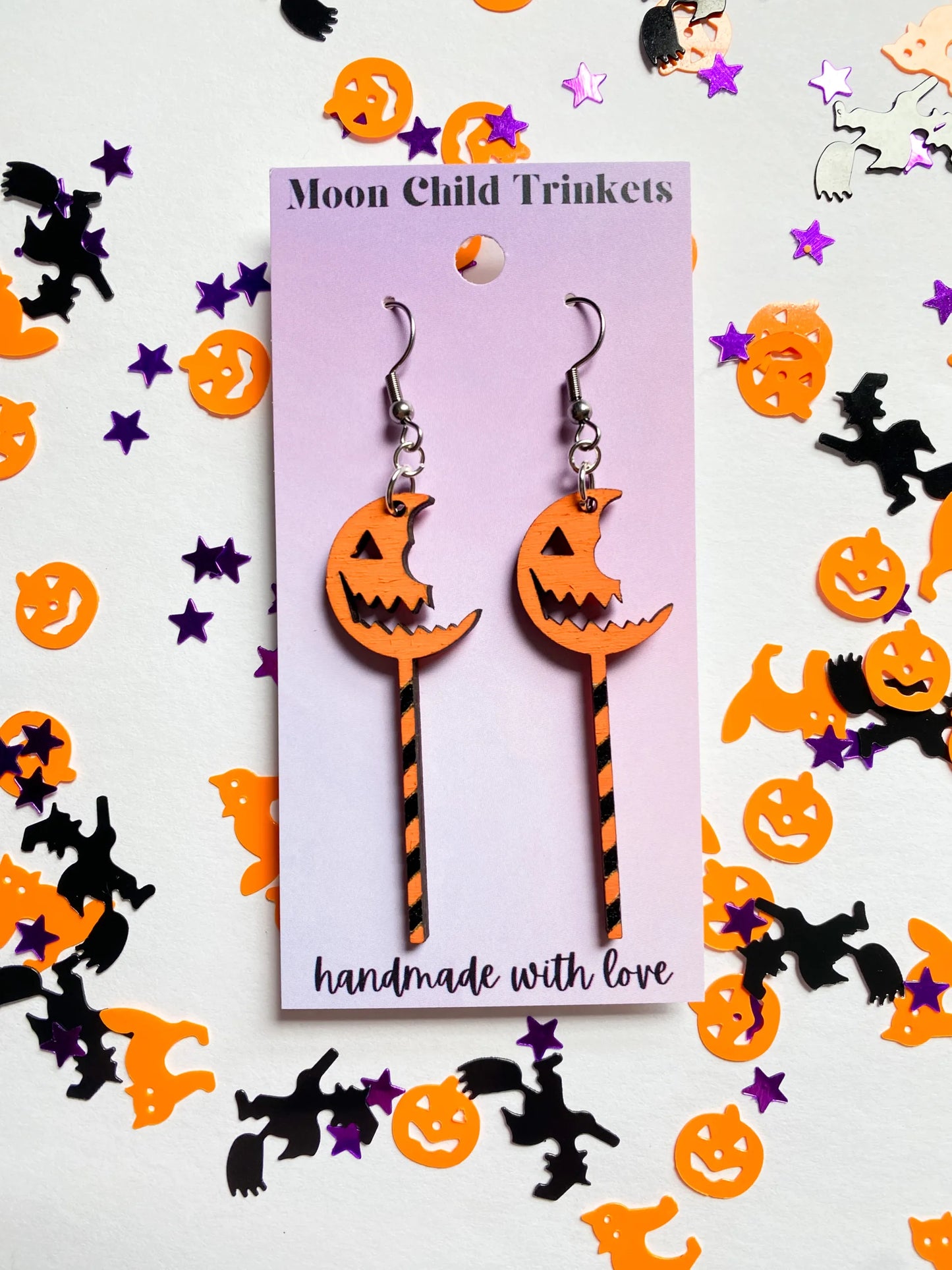 Trick 'r Treat Sam Lollipop Hand Painted Wood Earrings image 0