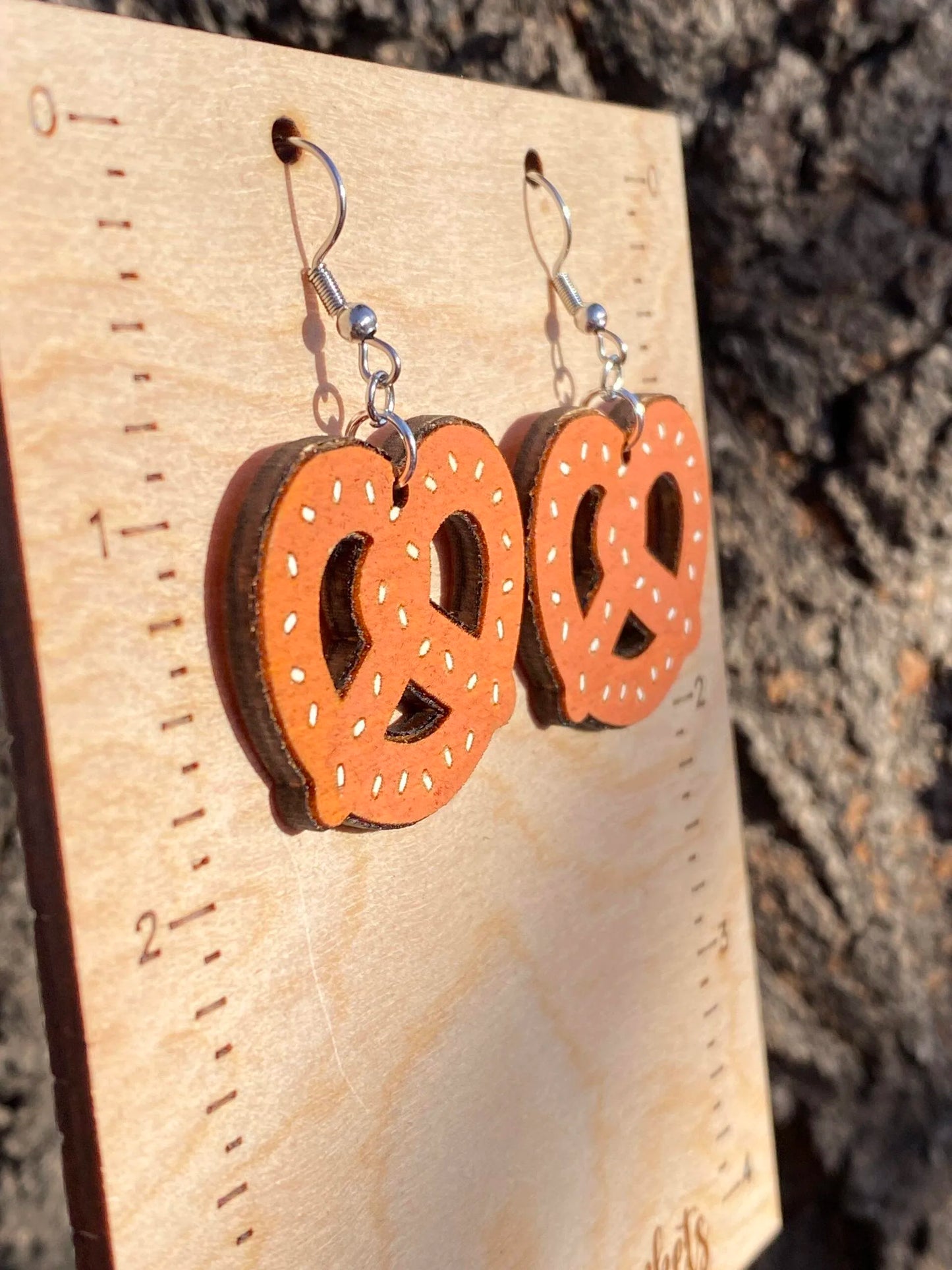 Pretzel Hand Painted Wood Dangle Earrings image 2
