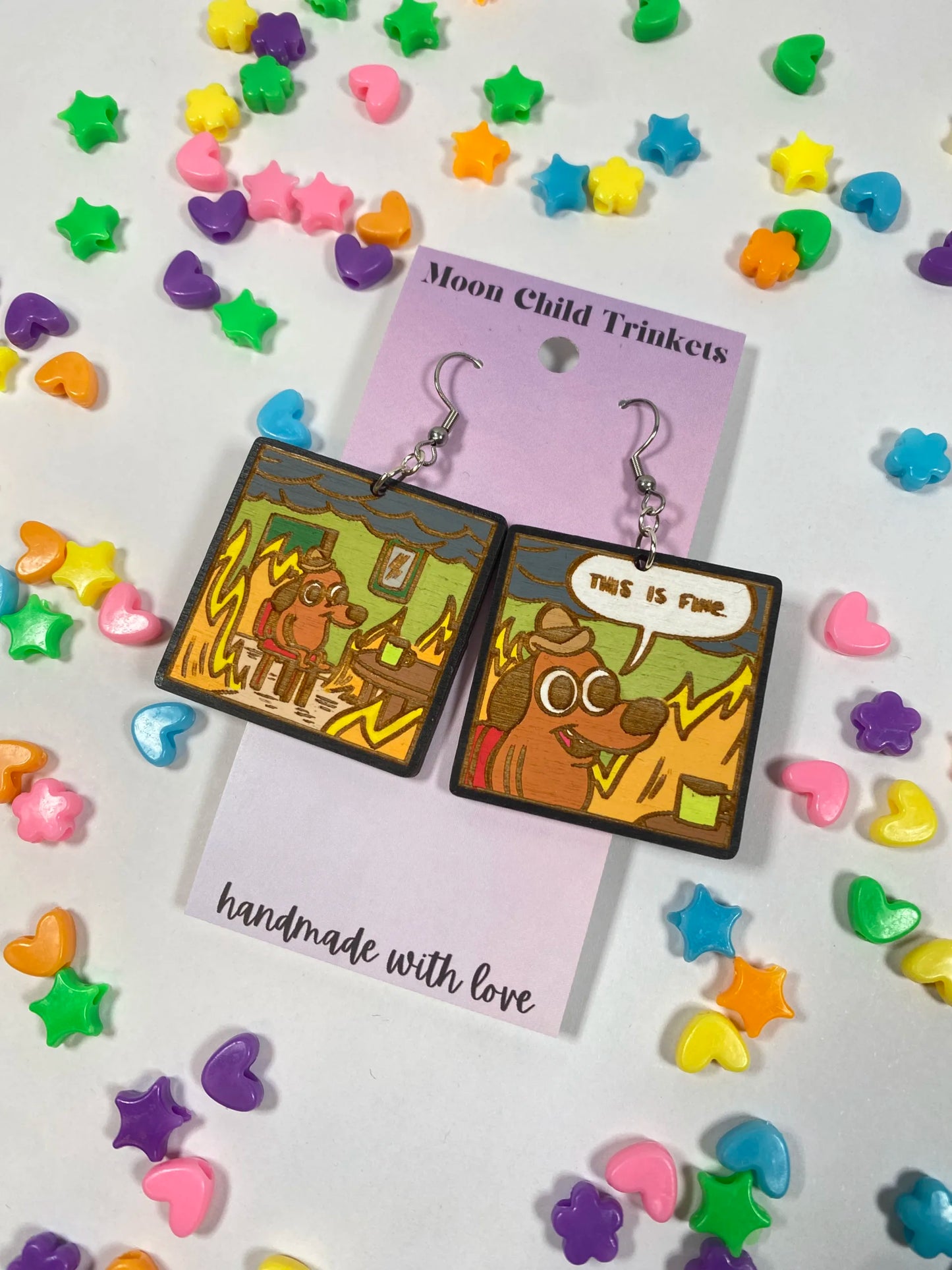 This is Fine Meme Hand Painted Wood Dangle Earrings image 0