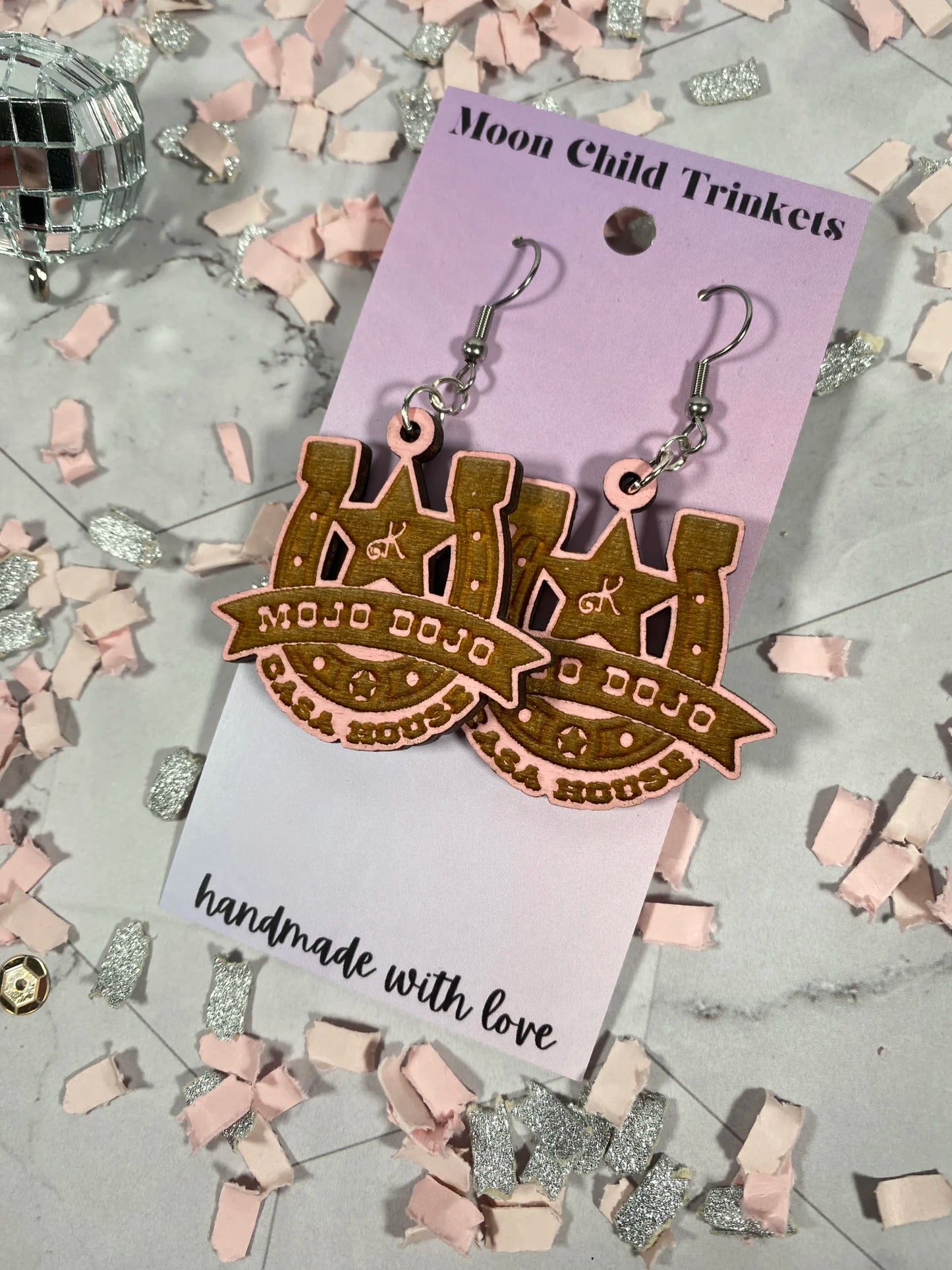 Mojo Dojo Casa House Hand Painted Wood Dangle Earrings image 1