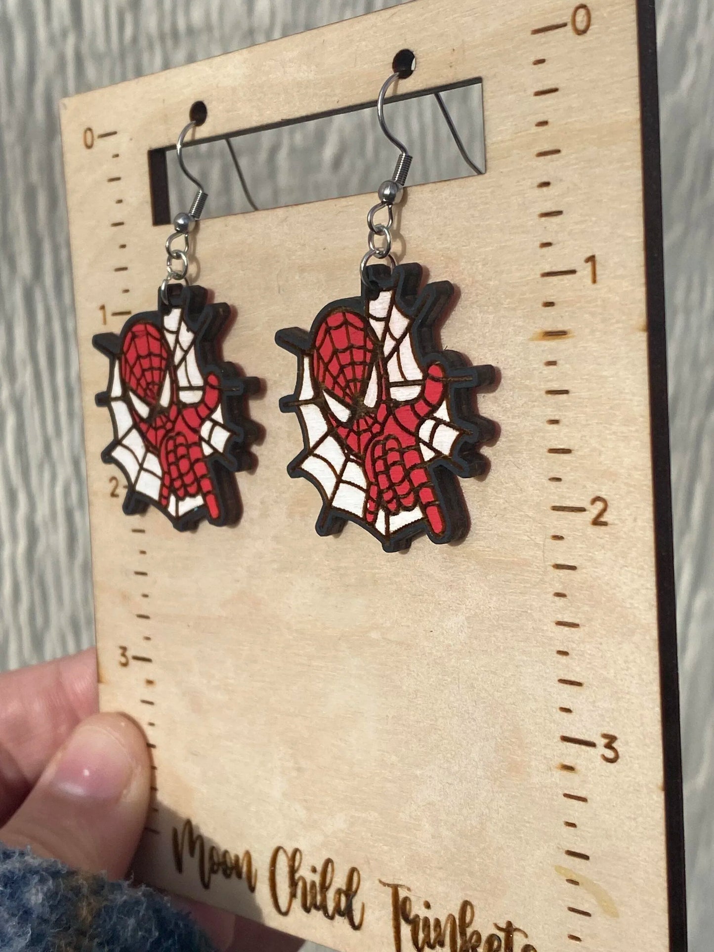 Spider Man Web Hand Painted Wood Dangle Earrings image 2