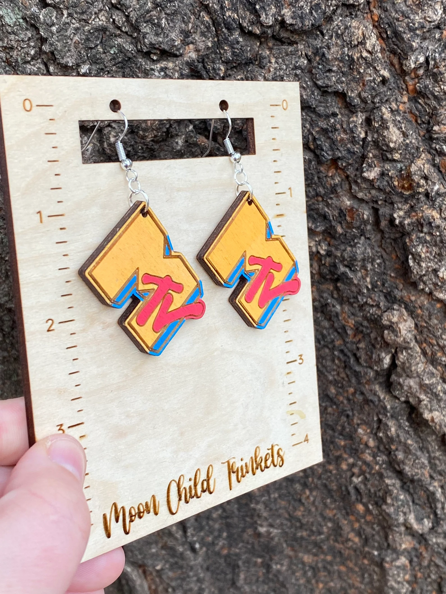 Y2K Nostalgia MTV Inspired Hand Painted Wood Dangle Earrings image 3