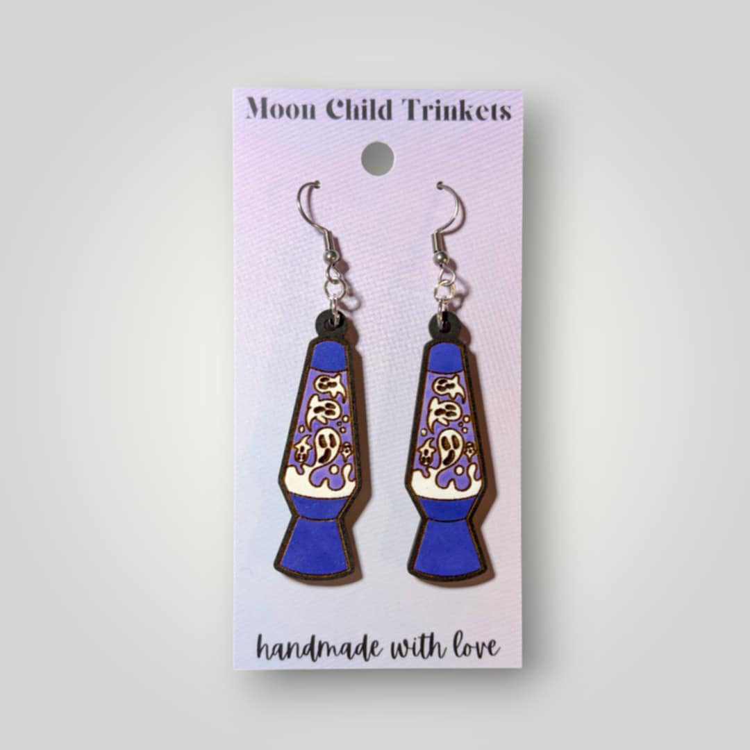 Ghost Lava Lamp Earrings – Hand-Painted Retro Halloween Statement Jewelry