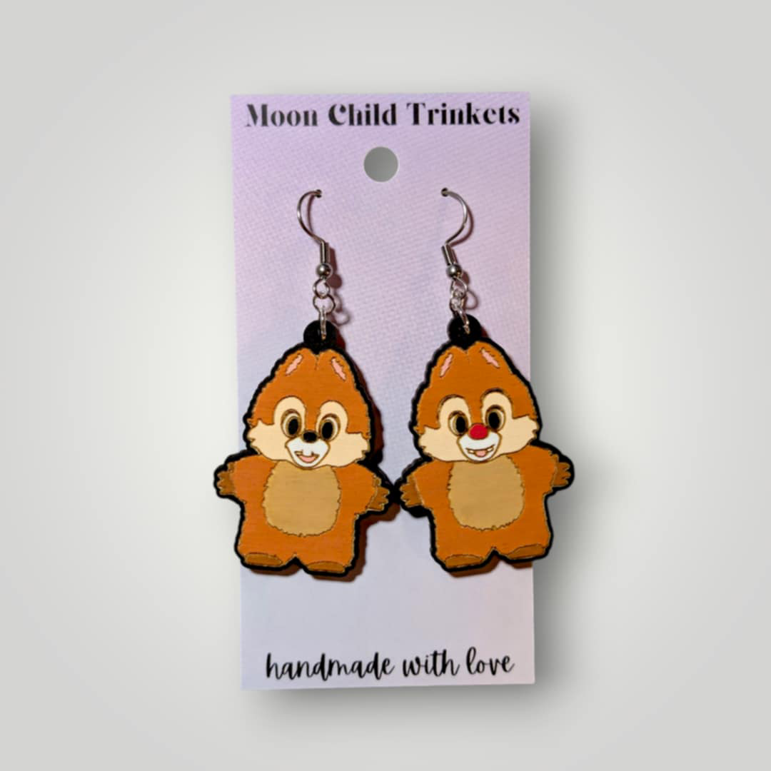Chip and Dale Mickey Family Hand Painted Wood Earrings