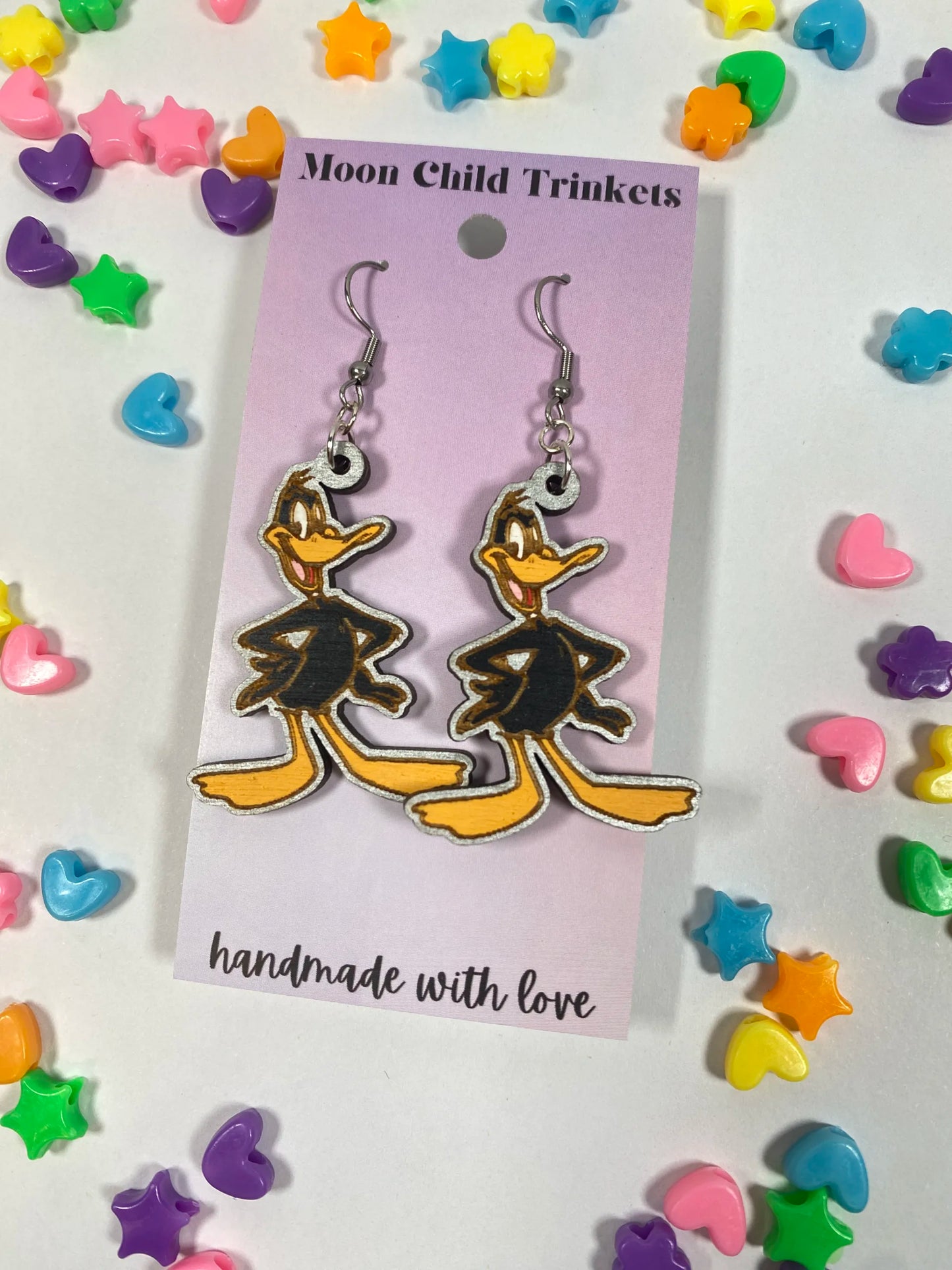 Daffy Duck Looney Tunes Hand Painted Wood Dangle Earrings image 1