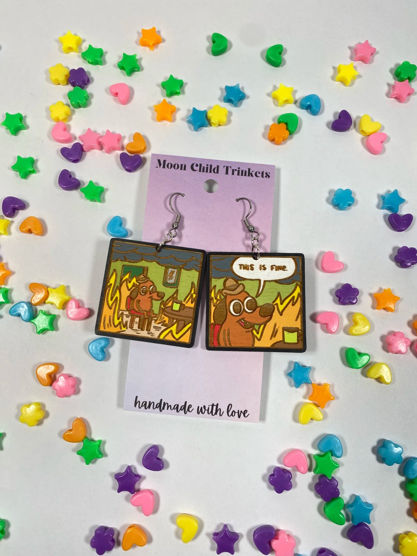 This is Fine Meme Hand Painted Wood Dangle Earrings image 1