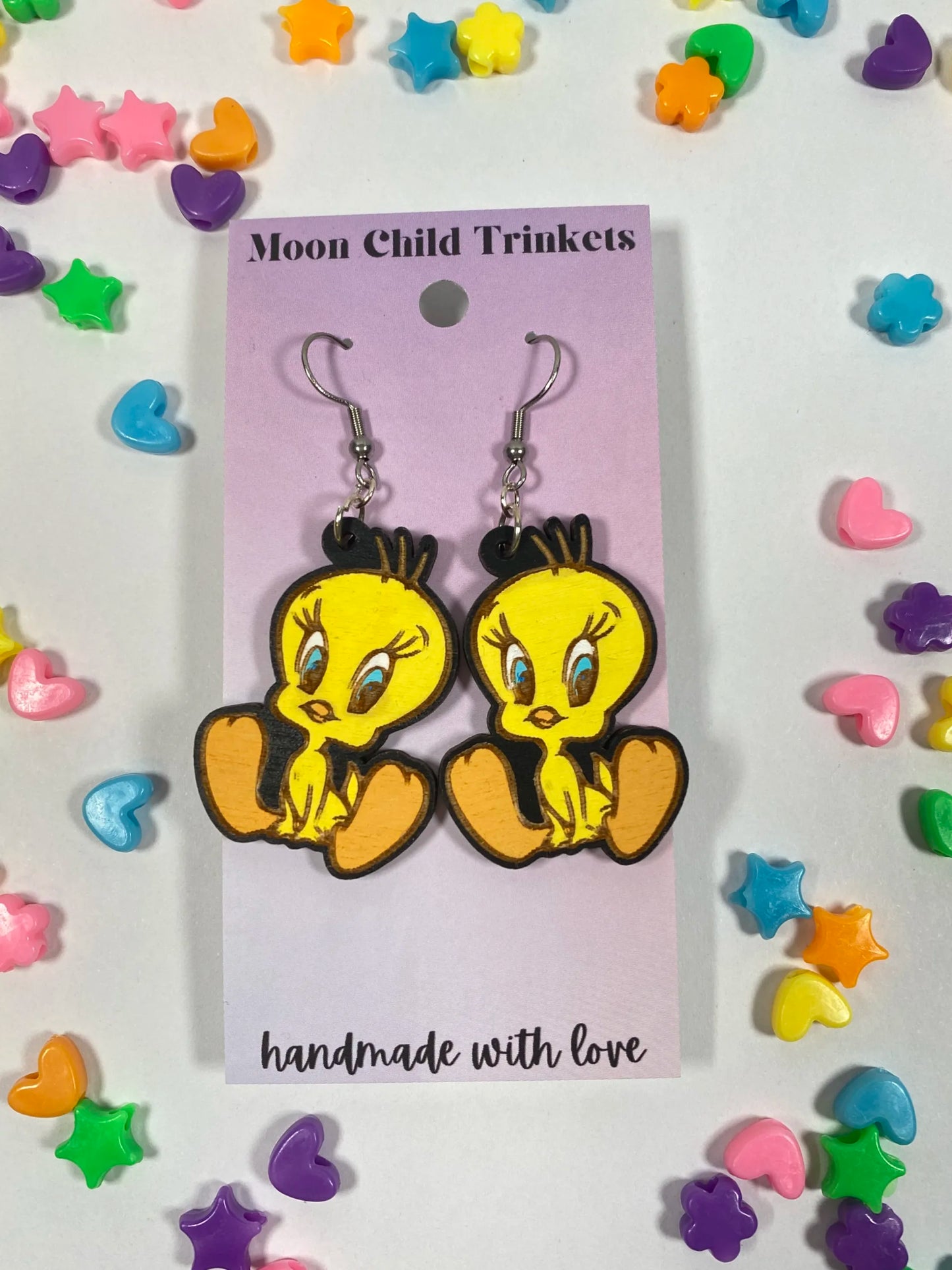 Tweety Bird Looney Tunes Hand Painted Wood Dangle Earrings image 0