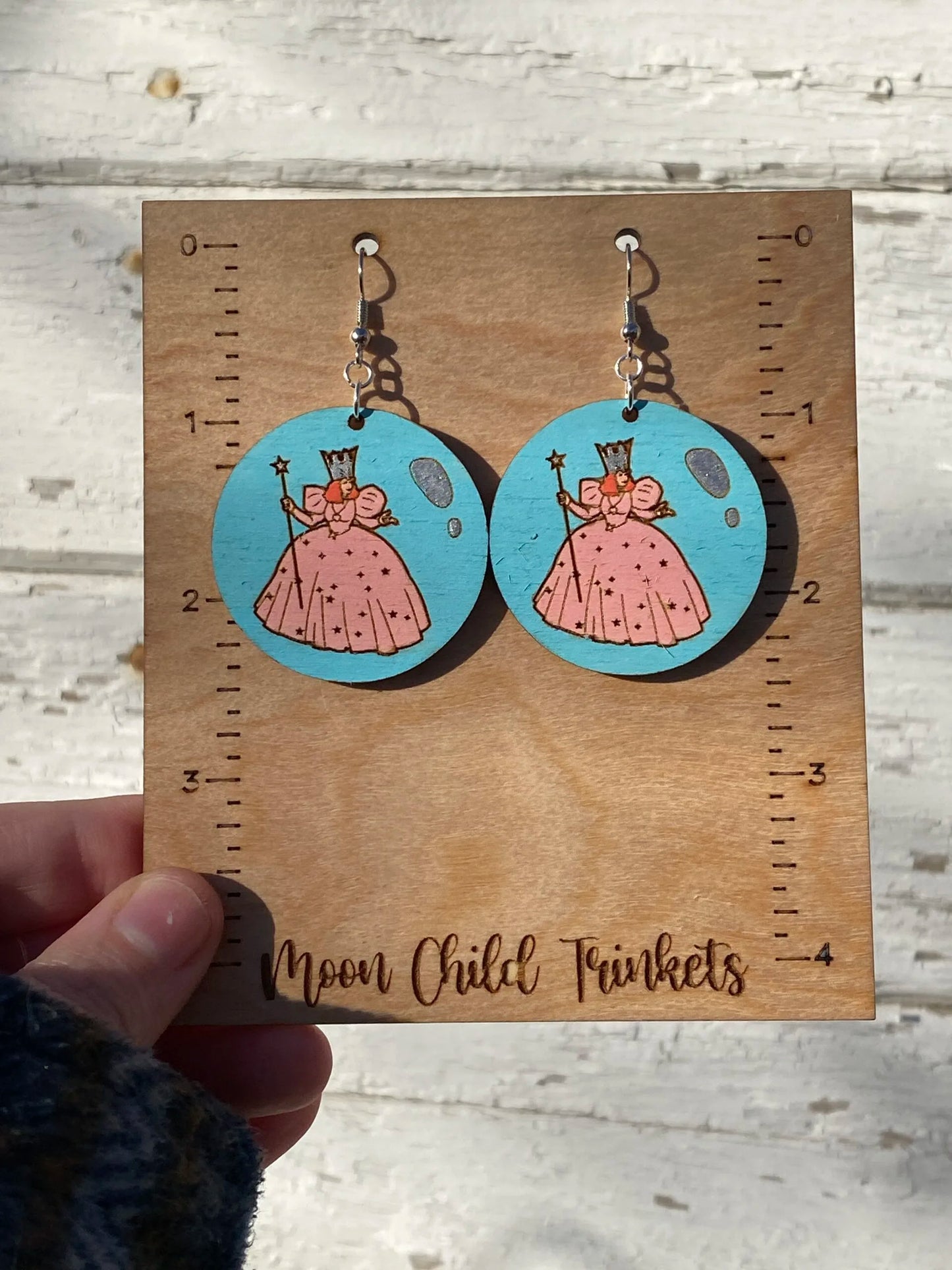 Wizard Of Oz Good Witch of The North Hand Painted Wood Dangle Earrings image 1