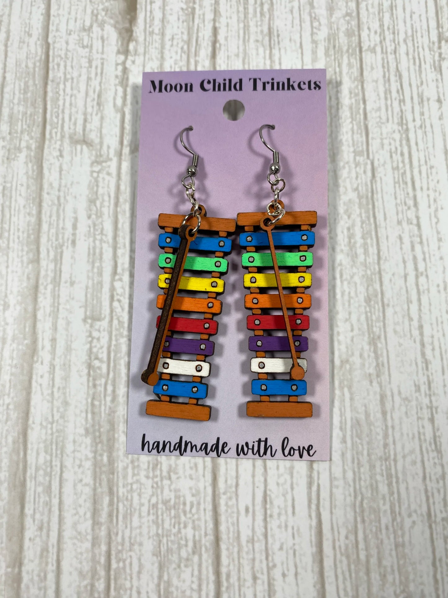 Xylophone Hand Painted Wood Dangle Earrings image 0