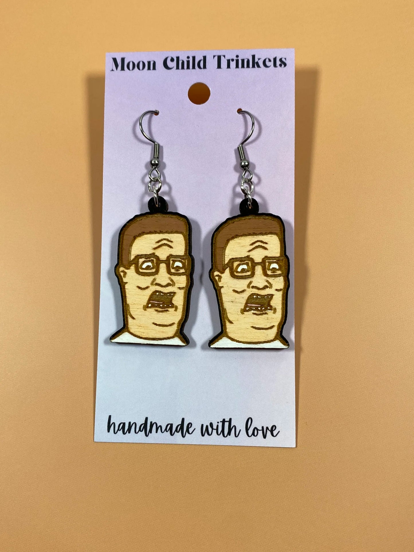 Hank Hill Hand Painted Wood Dangle Earrings image 1